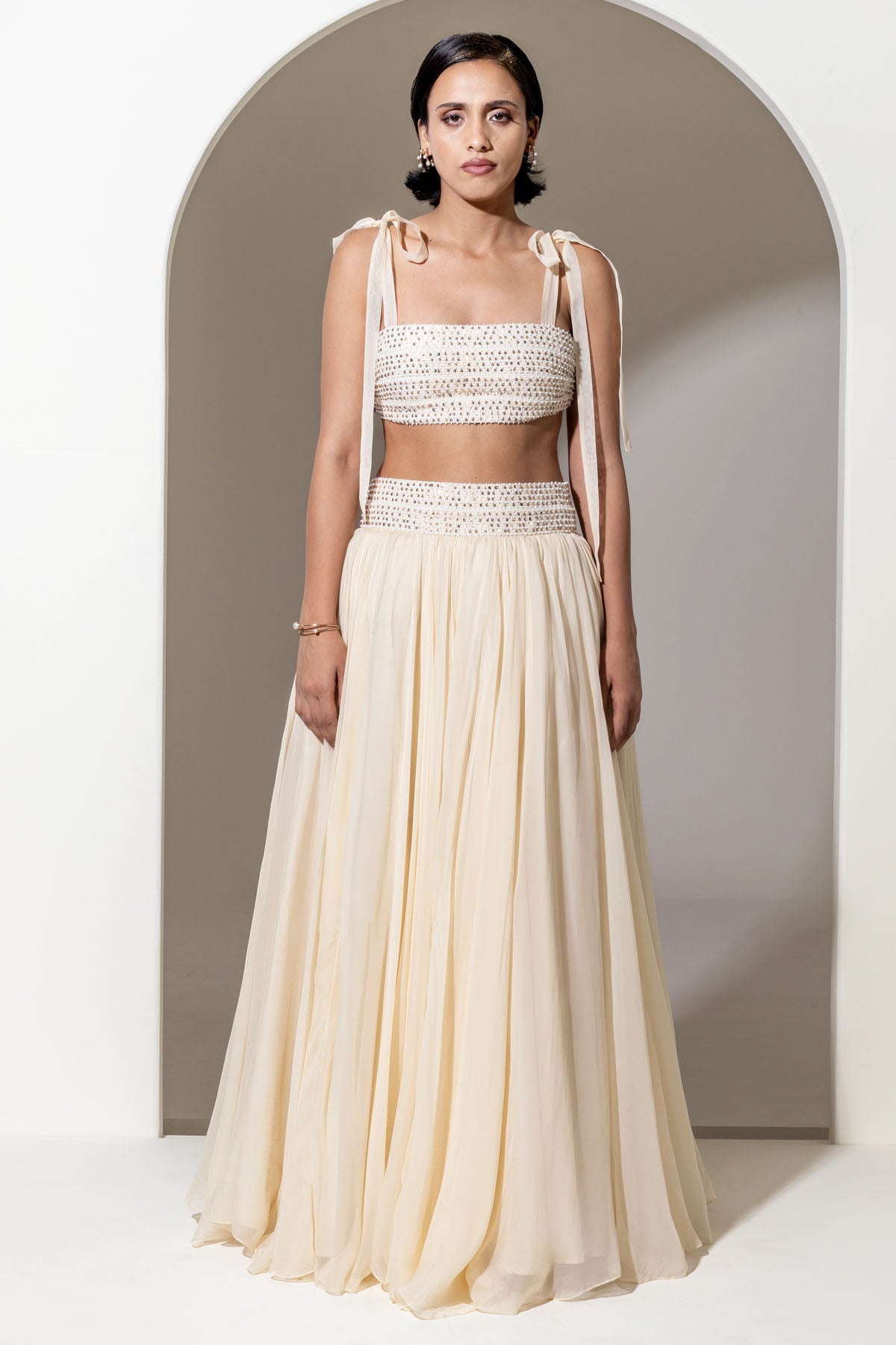 Ivory Organza Flared Skirt