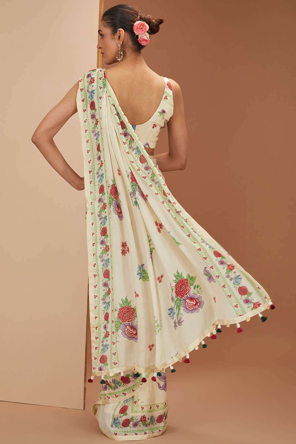 Ivory Printed Saree & Blouse