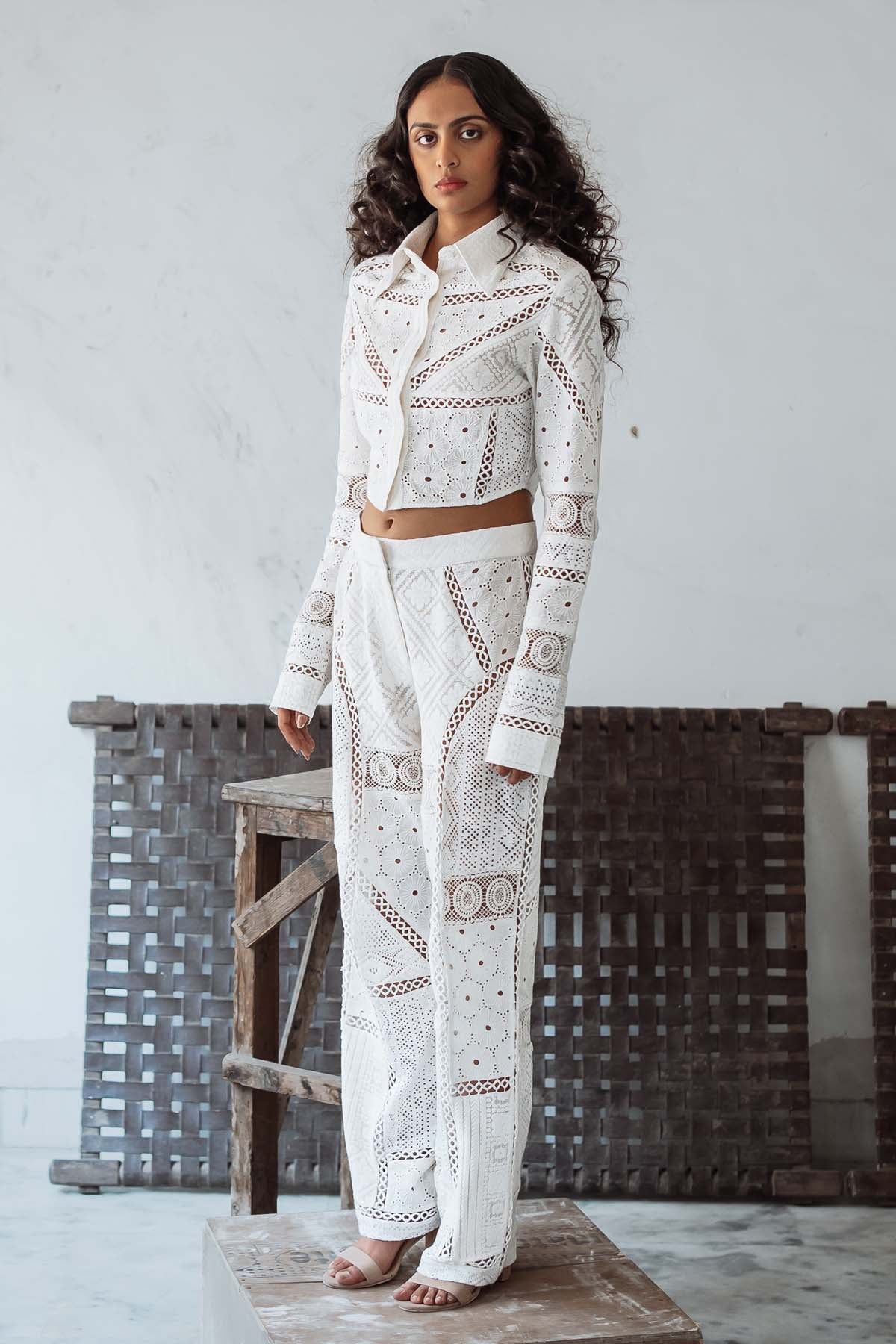 Ivory Schiffli Co-ord Set