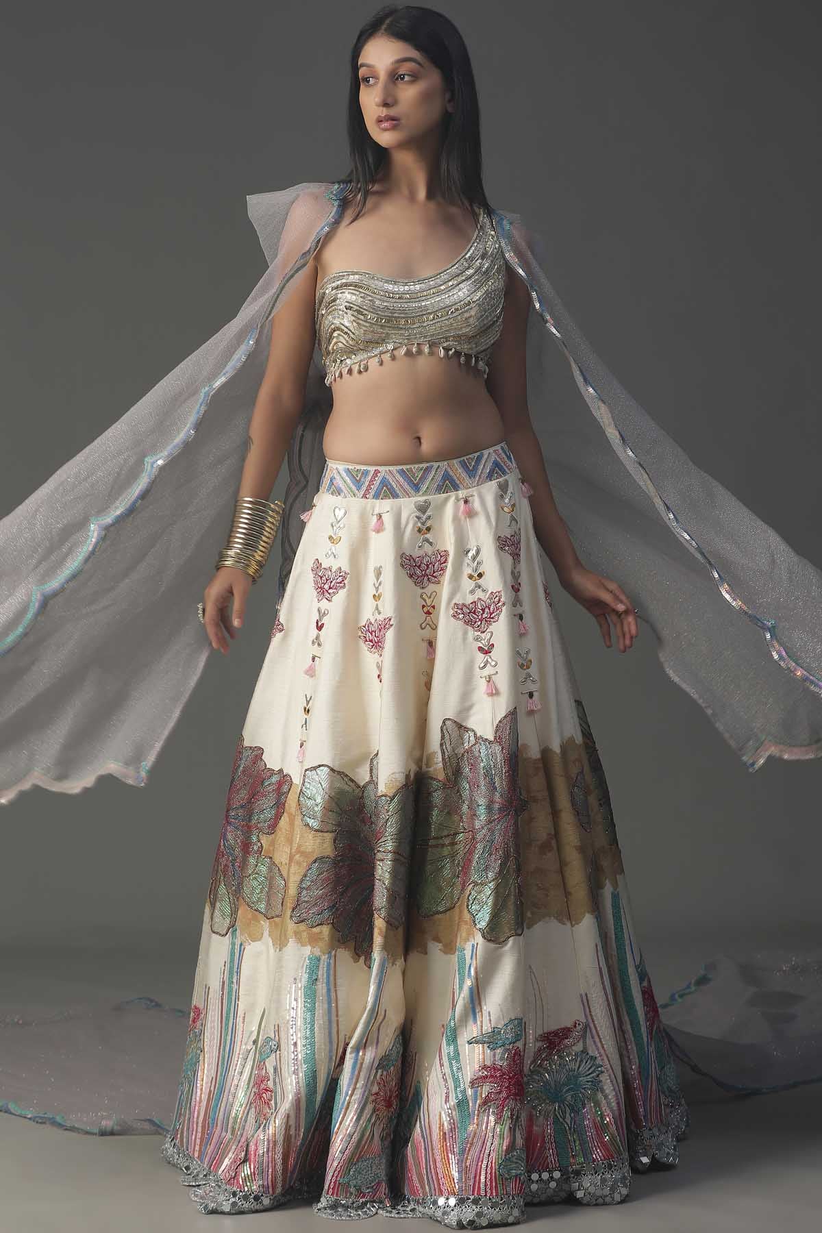 Ivory Silk Embroidered Lehenga Set
