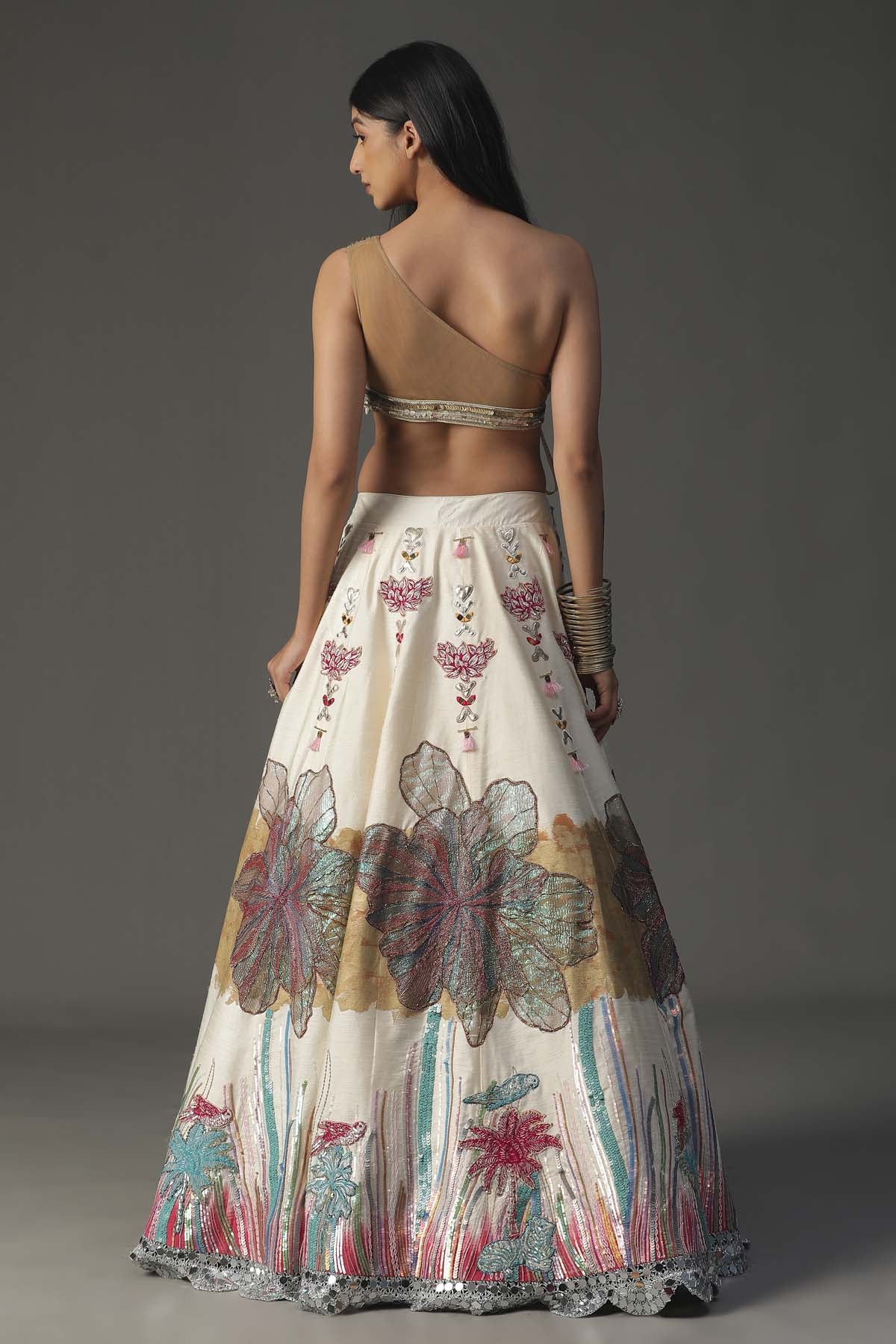 Ivory Silk Embroidered Lehenga Set