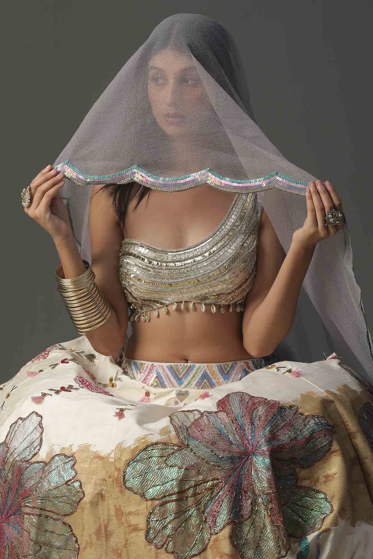 Ivory Silk Embroidered Lehenga Set