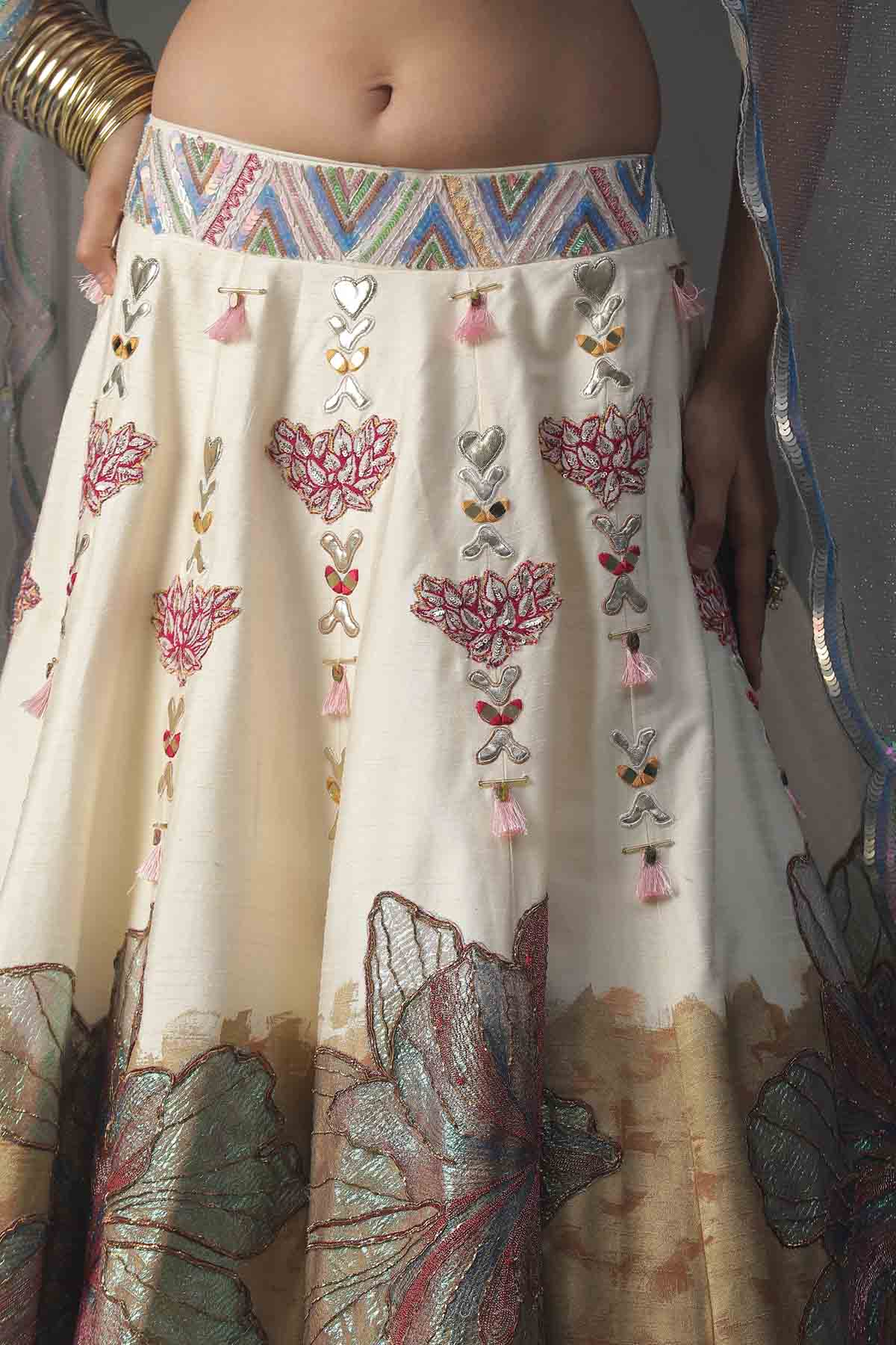 Ivory Silk Embroidered Lehenga Set