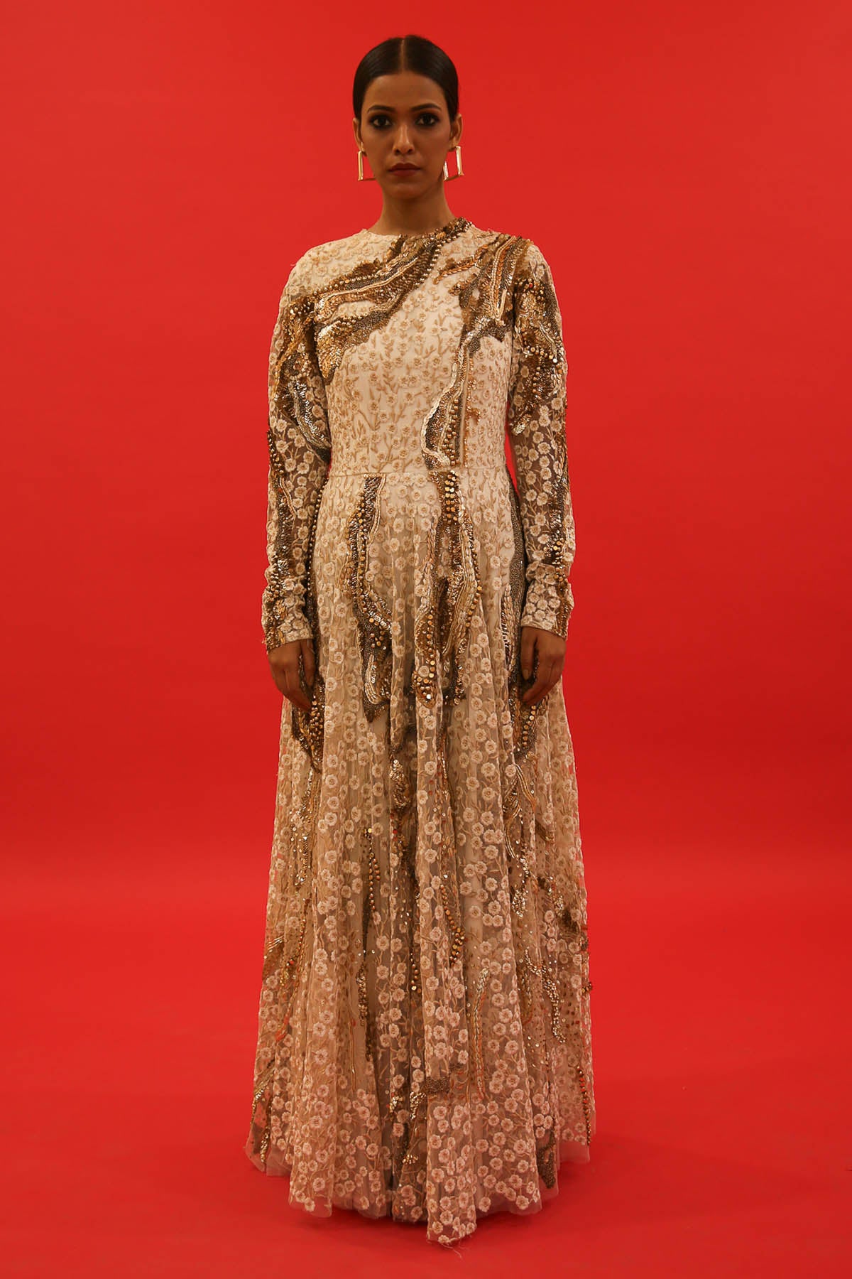 Ivory Tulle Embroidered Gown