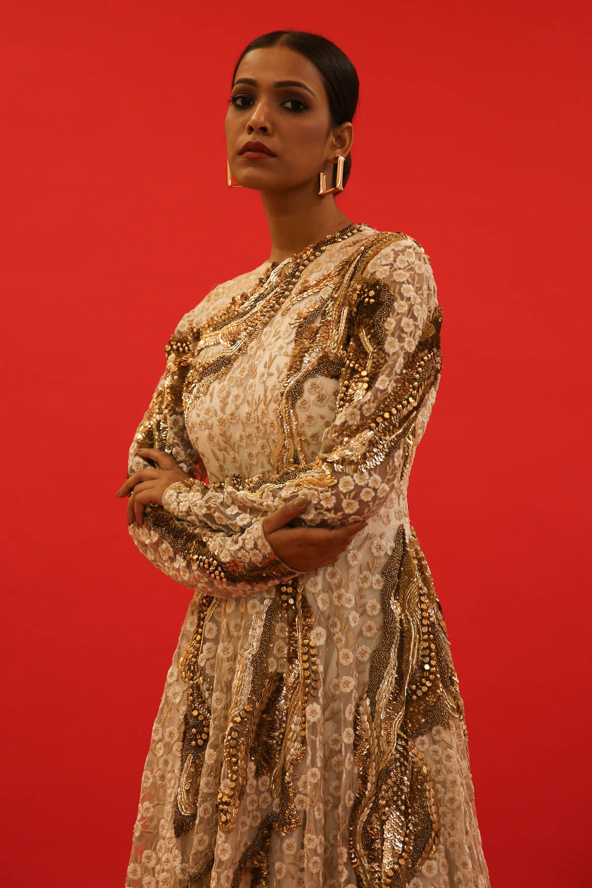 Ivory Tulle Embroidered Gown