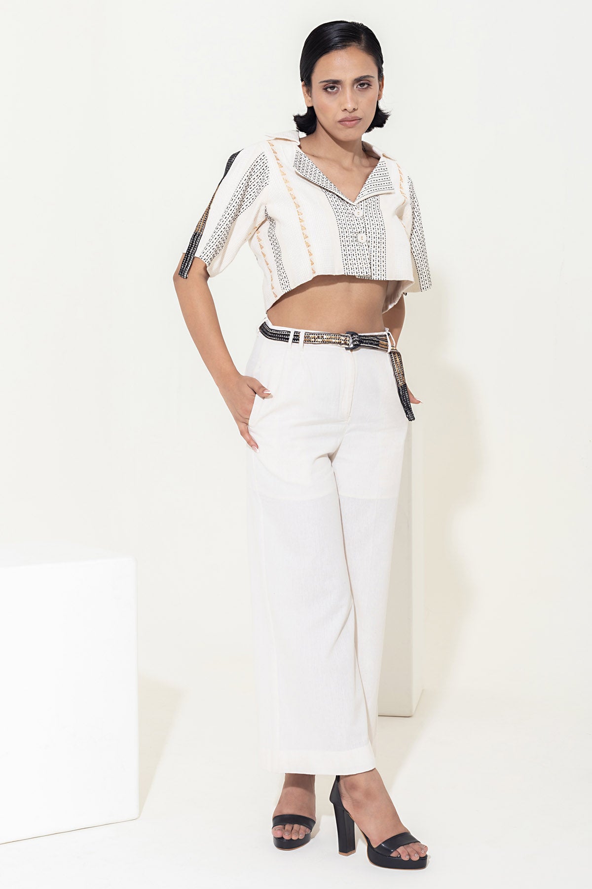 Ivory Wide Leg Pants & Belt