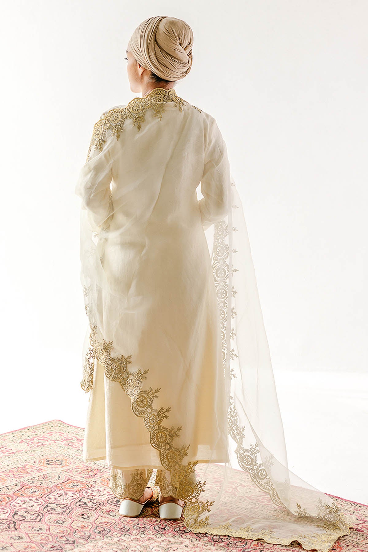 Ivory Zari Raw Silk Kurta Set