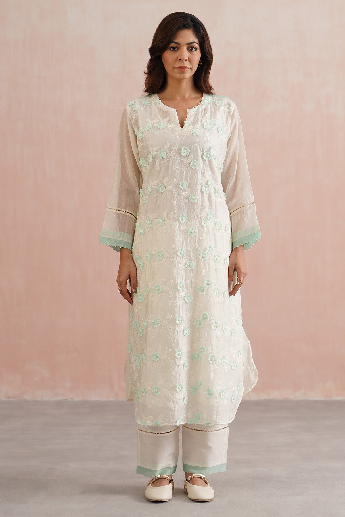 Buy Ivory 3D Floral Work Co-ord Set for women online available at Scrollnshops 