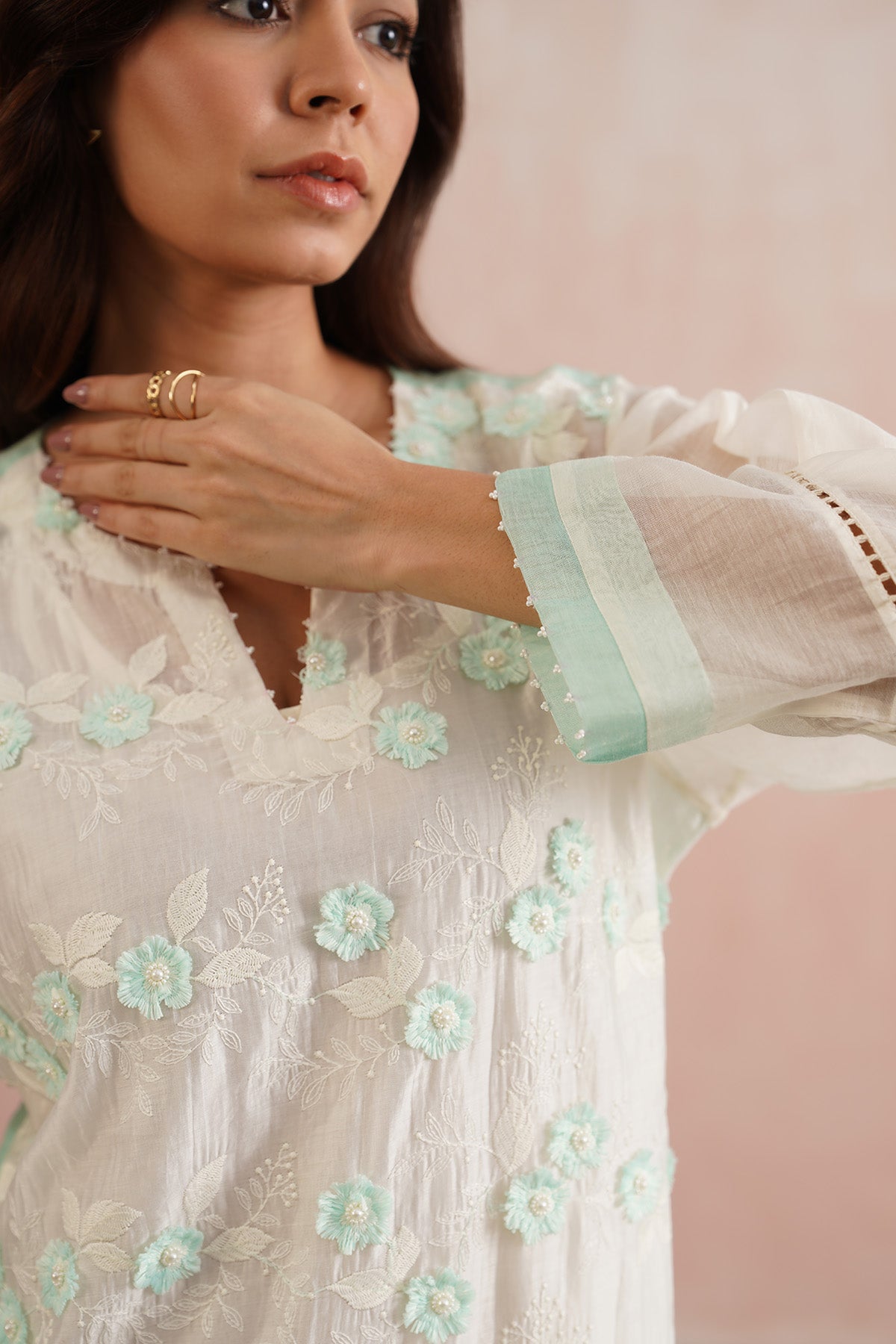 Ivory 3D Floral Work Co-ord Set