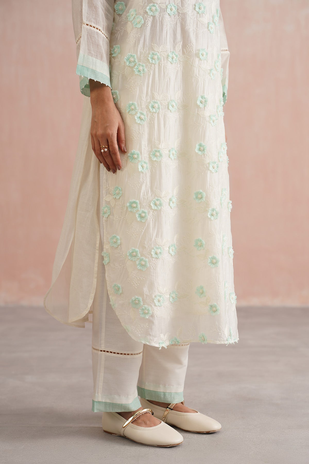 Ivory 3D Floral Work Co-ord Set