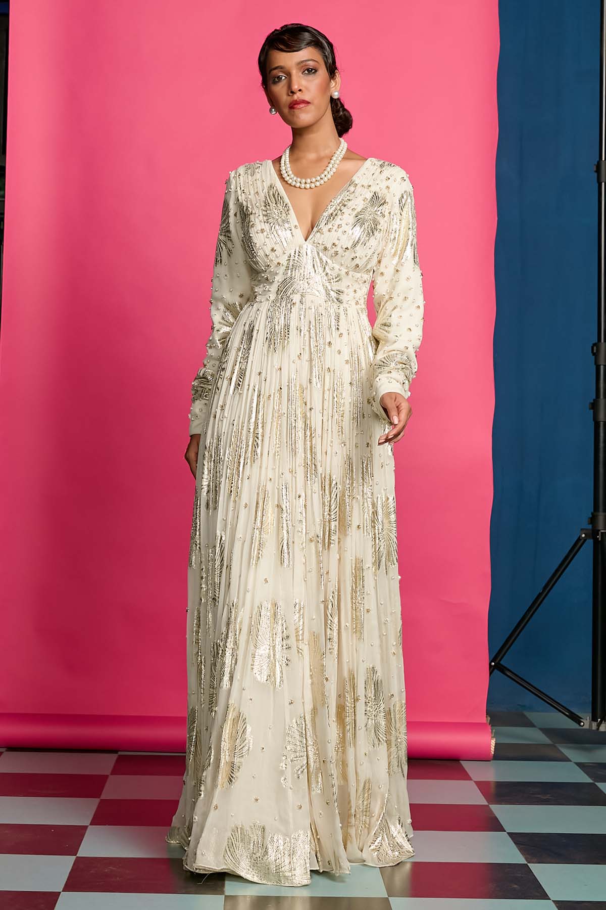 Ivory 3D Sequins Anarkali Set