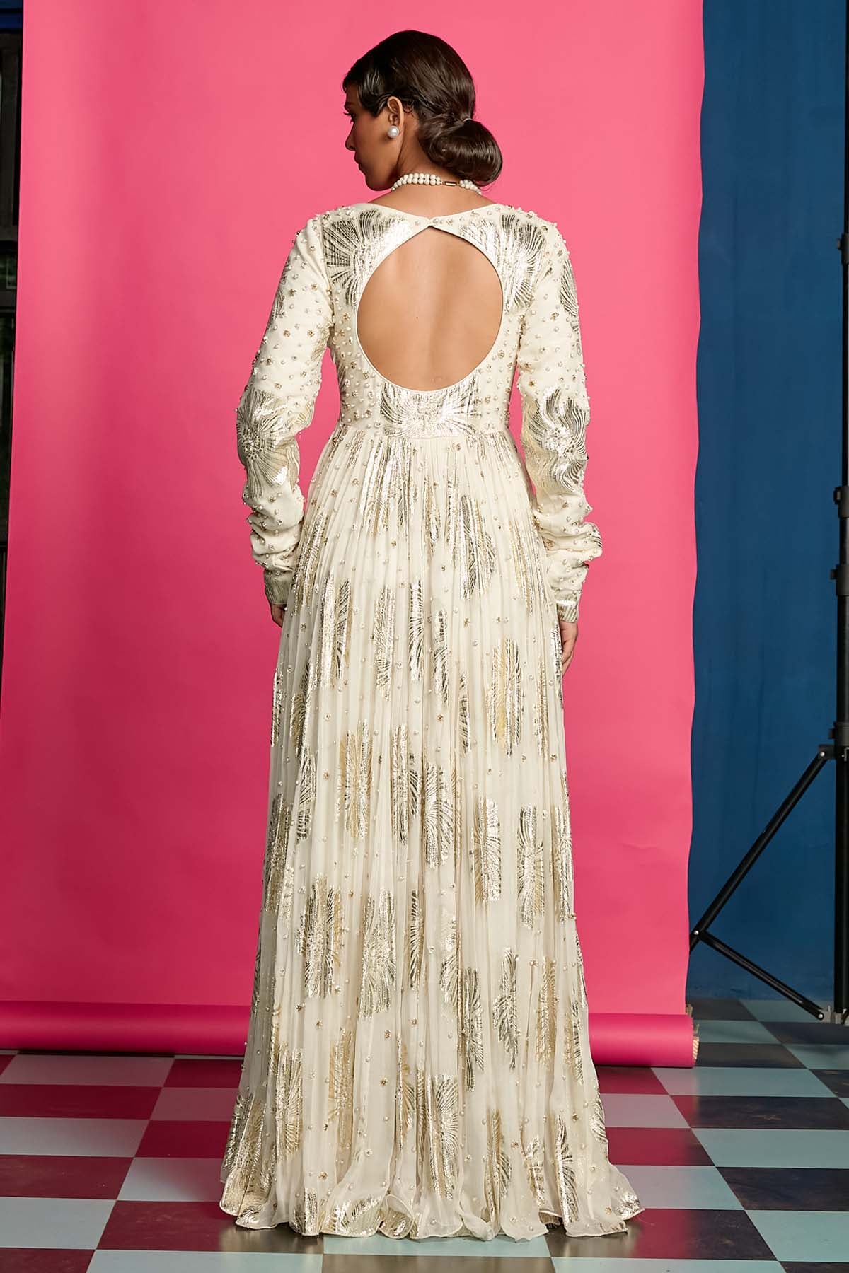 Ivory 3D Sequins Anarkali Set