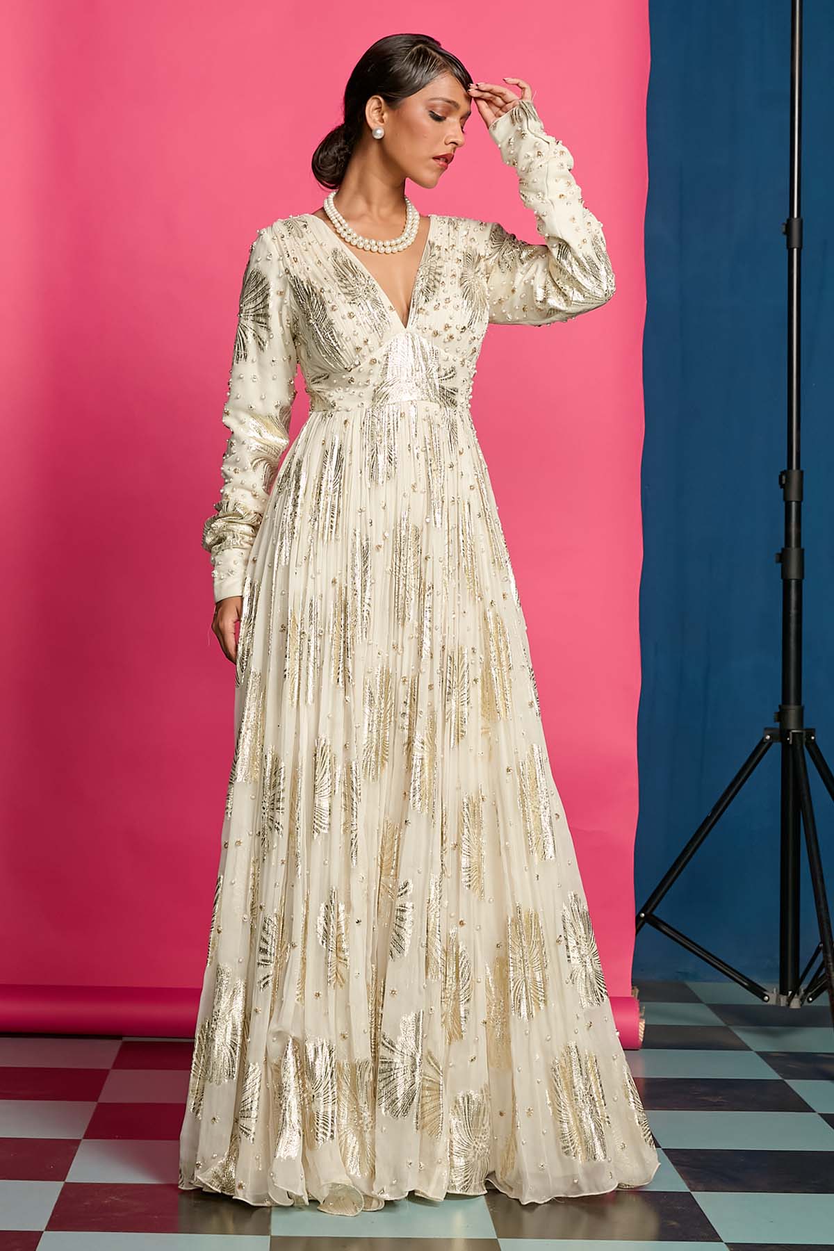 Ivory 3D Sequins Anarkali Set