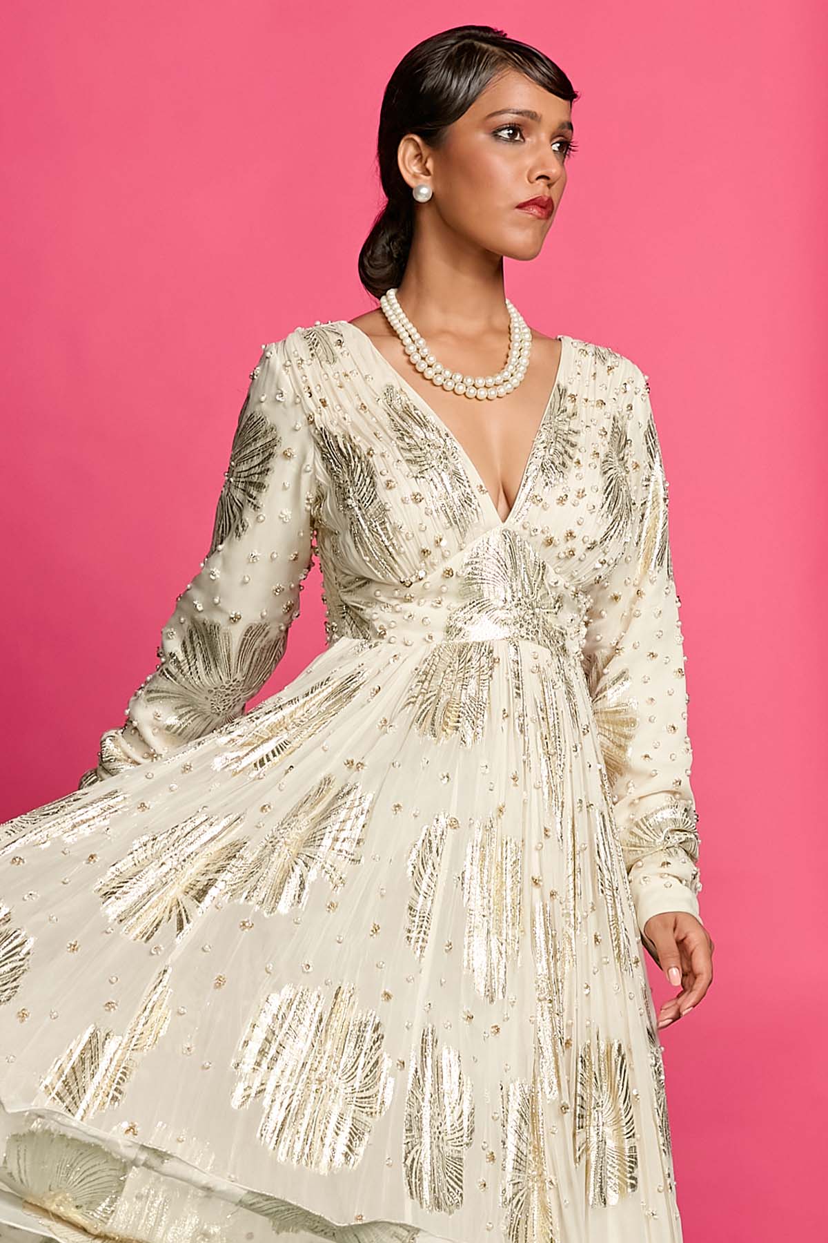 Ivory 3D Sequins Anarkali Set