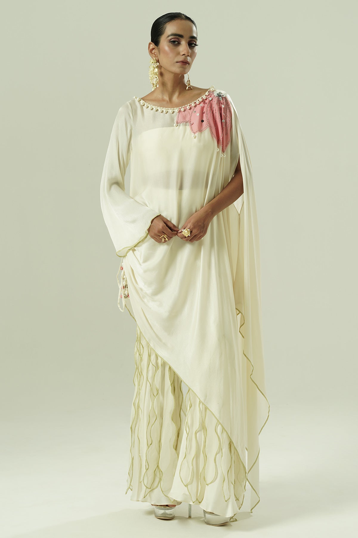 Buy Ivory A-Line Sleeves Kurta Set for women by Shwetanga Designer online available at scrollnshops