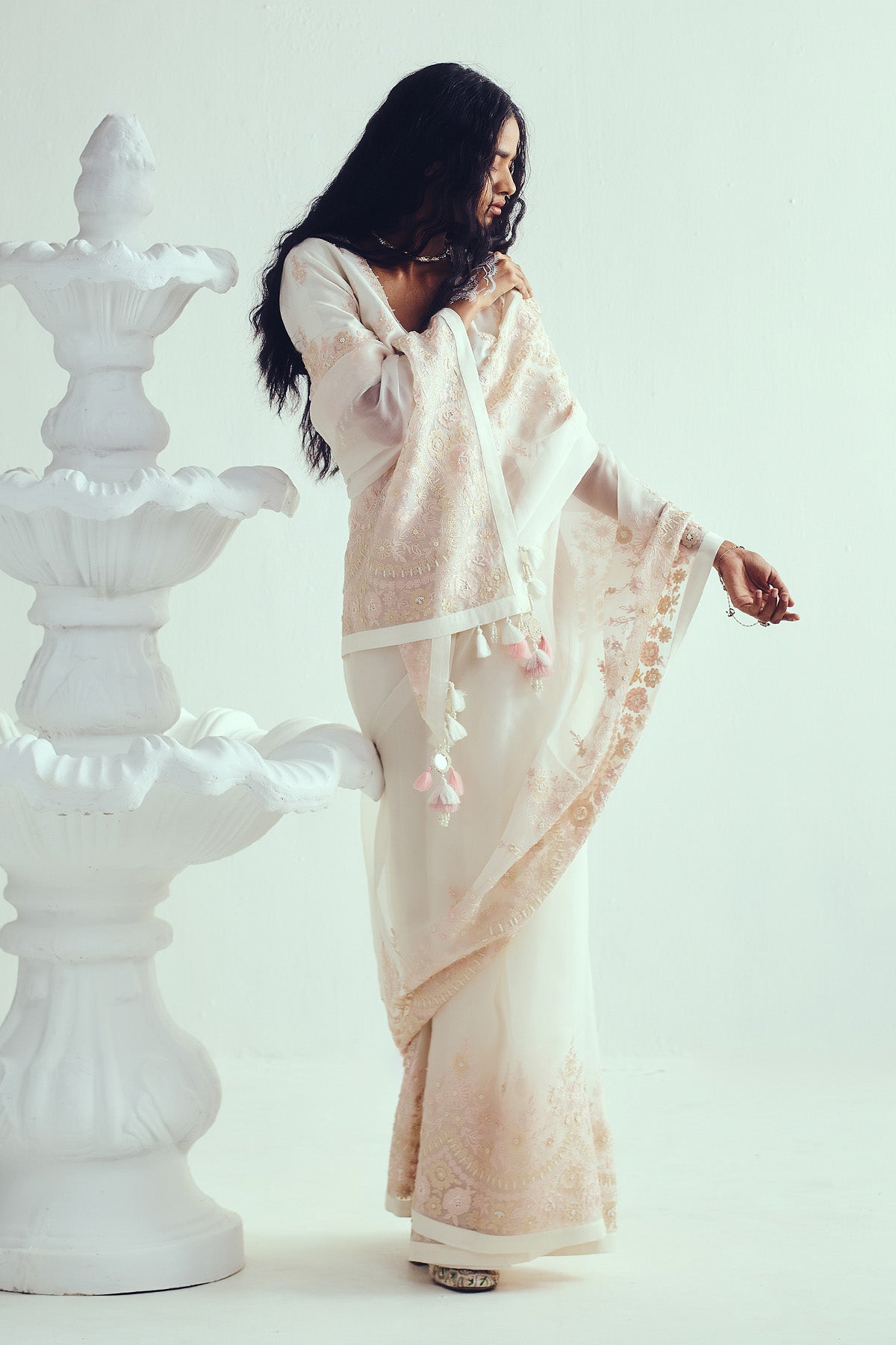 Ivory Aari Embroidered Saree