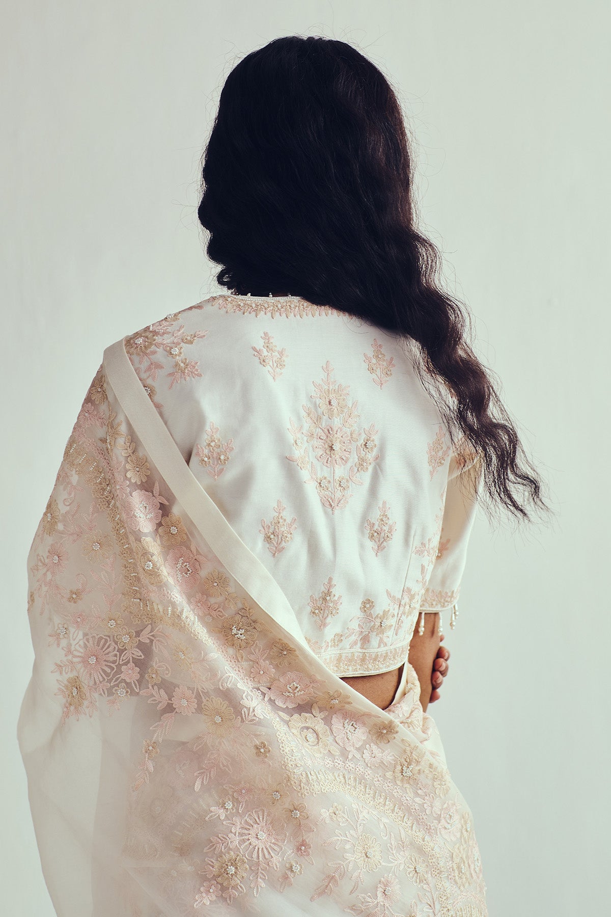 Ivory Aari Embroidered Saree