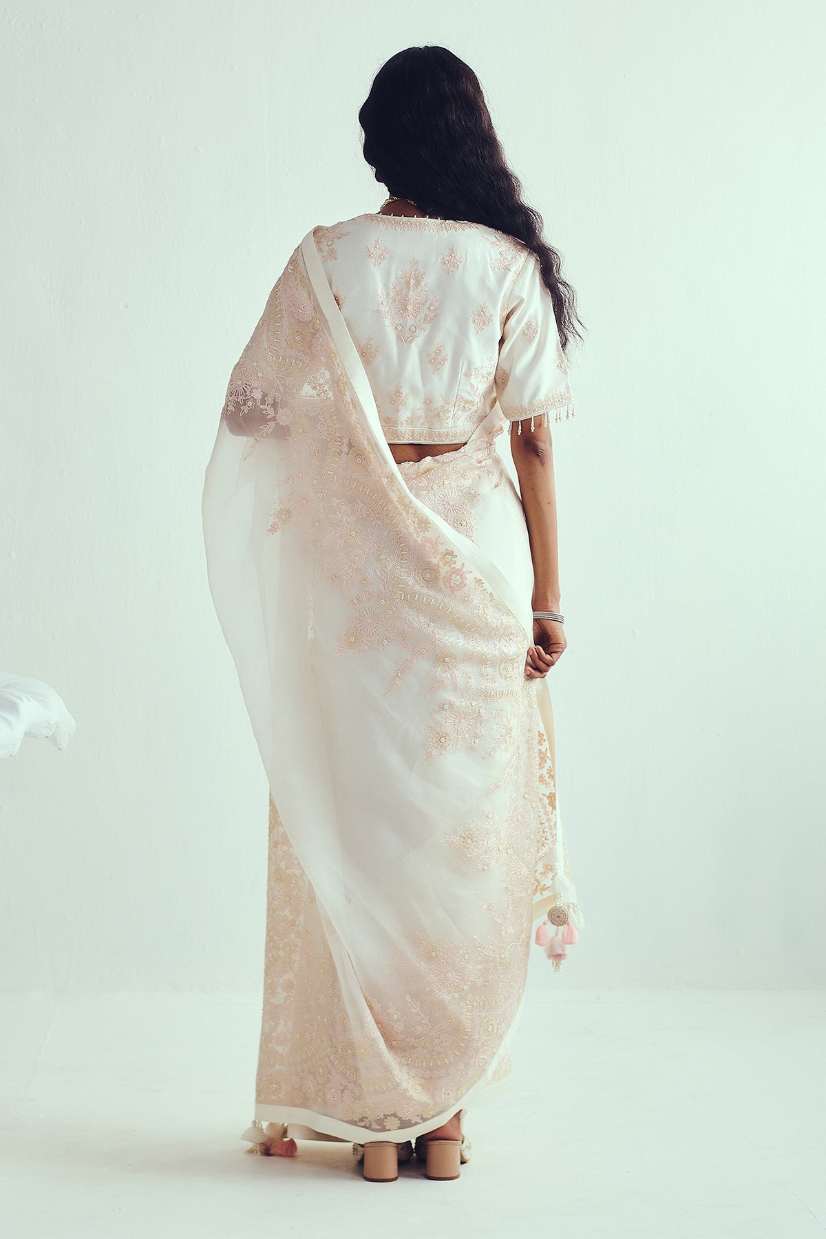 Ivory Aari Embroidered Saree