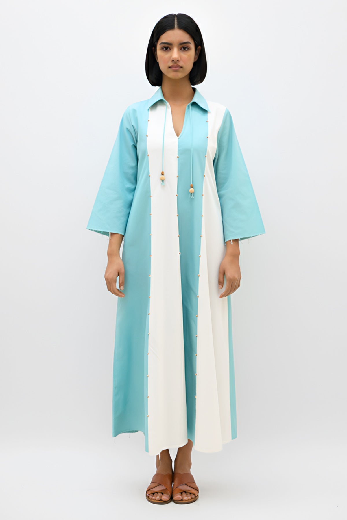 Buy Ivory And Blue Panel Maxi Dress for women by Neora online available at scrollnshops