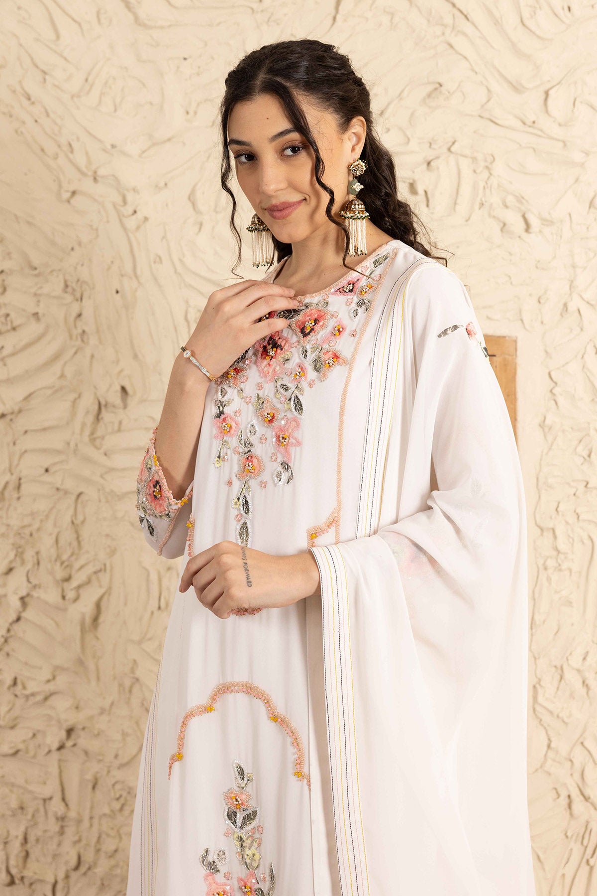 Ivory Applique Work Palazzo Set