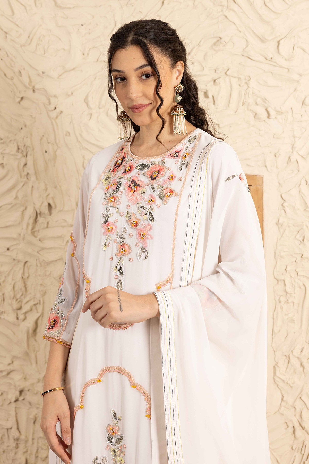 Ivory Applique Work Palazzo Set