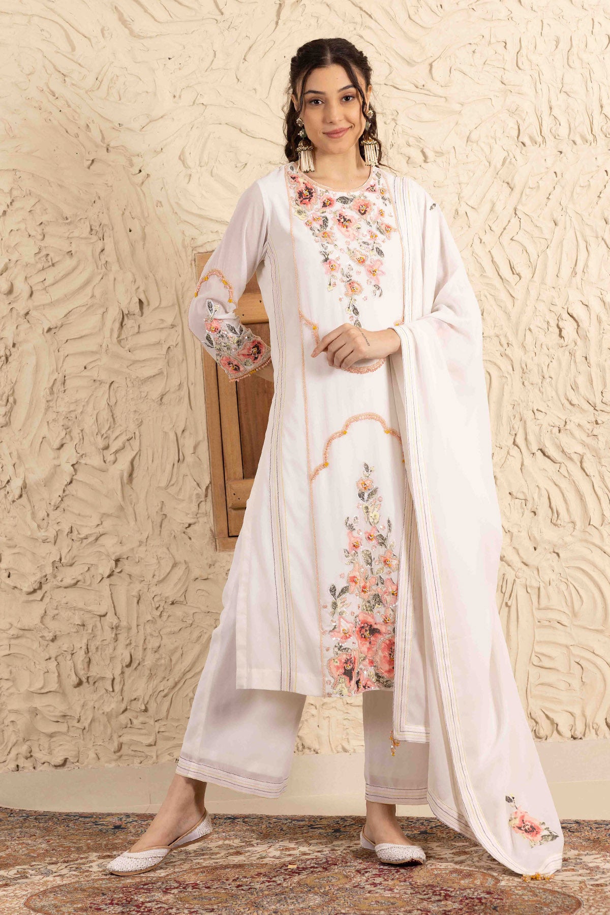 Ivory Applique Work Palazzo Set