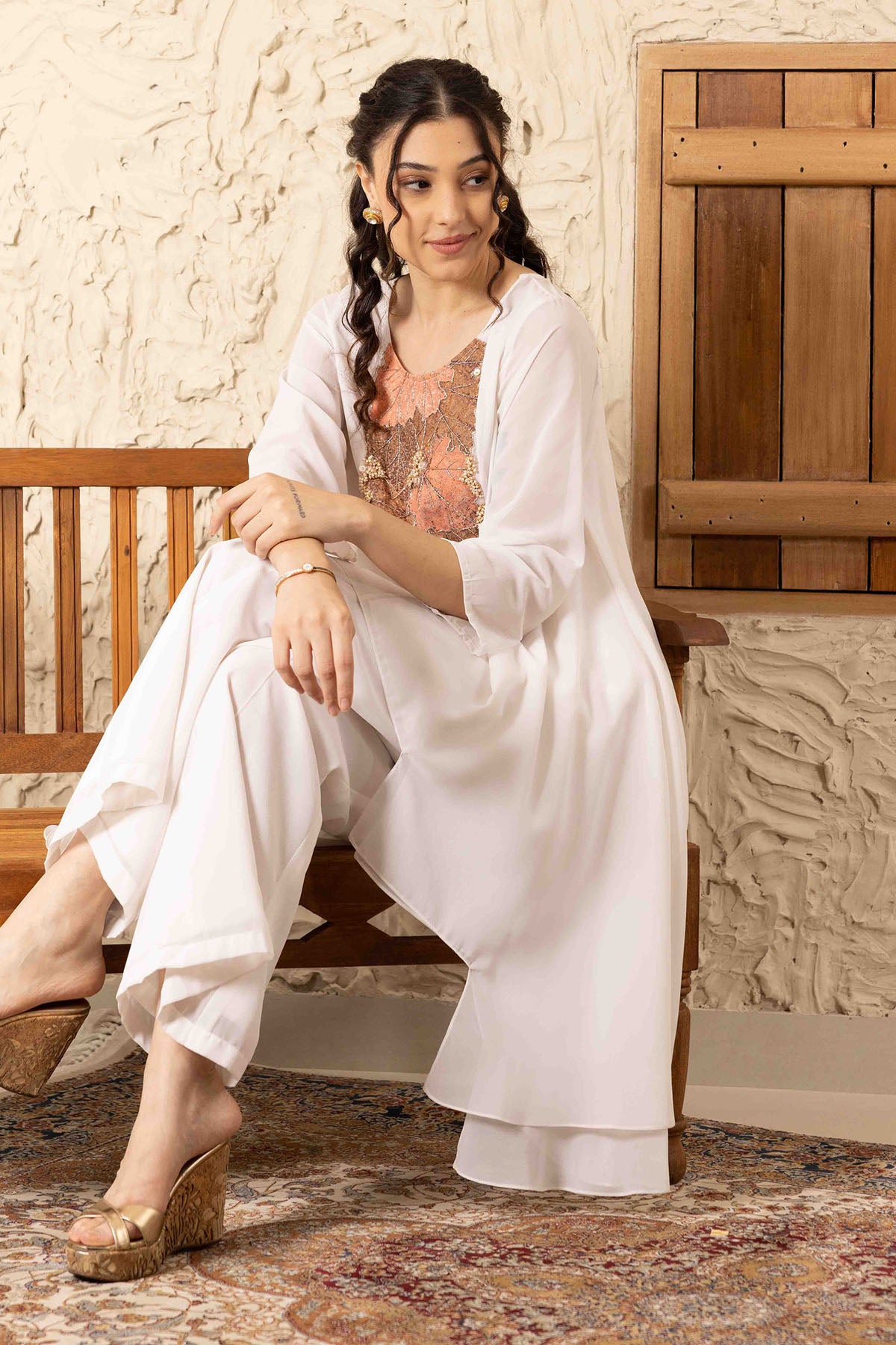 Ivory Applique Work Top & Pants