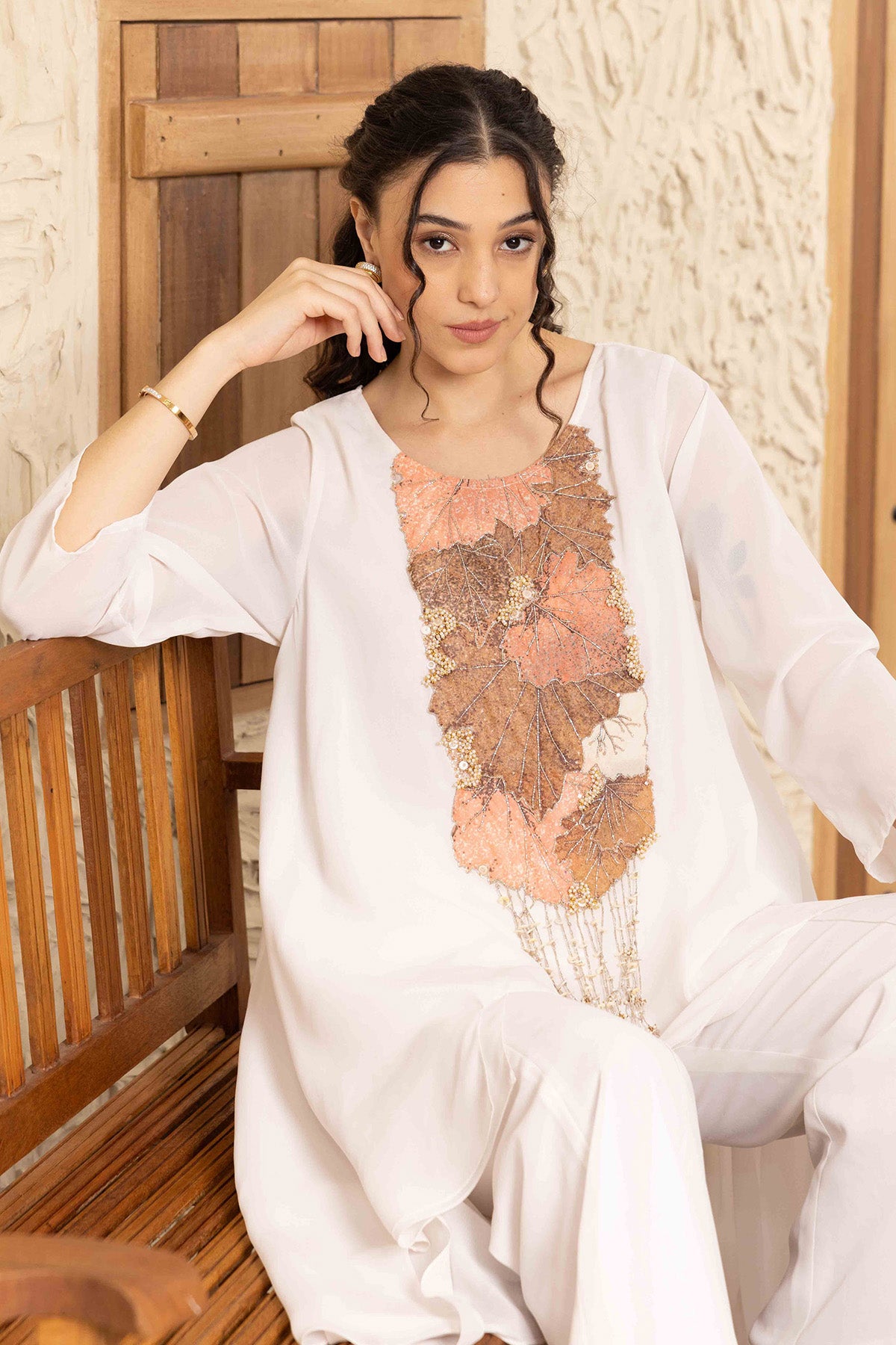 Ivory Applique Work Top & Pants