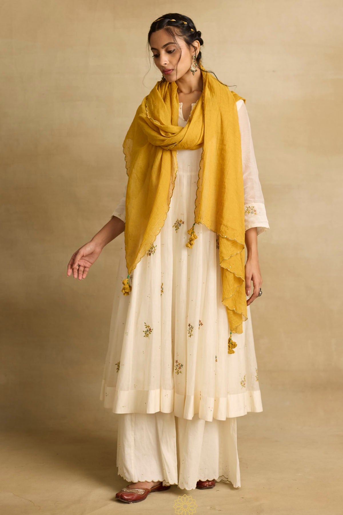 Rhua Ivory Ari Zardozi Anarkali Set for women online at ScrollnShops