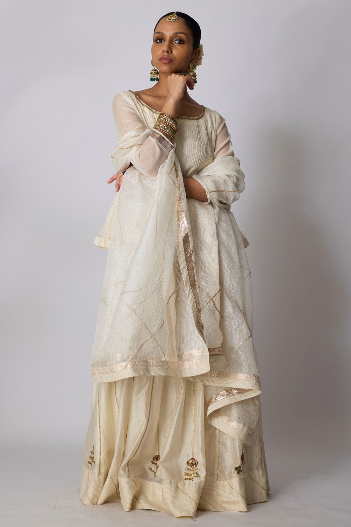 Ivory Ari & Zardozi Lehenga Set