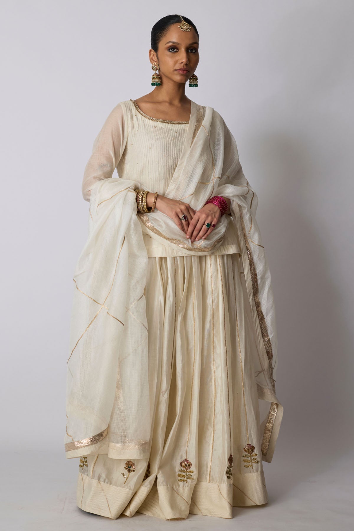 Buy Ivory Ari & Zardozi Lehenga Set for women by Rhua India online available at scrollnshops