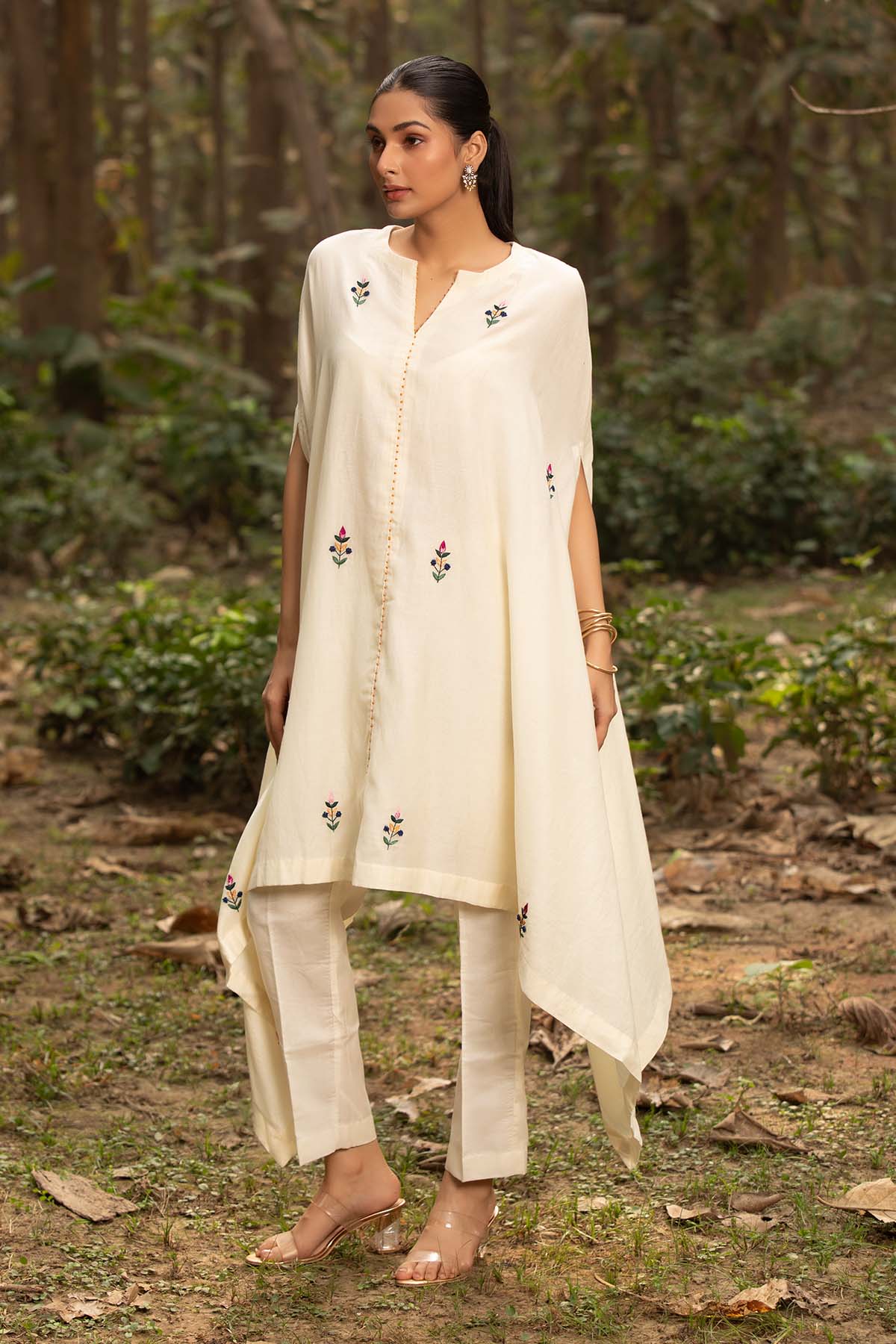 Buy Ivory Asymmetrical Kaftan Set by Richa Chhabra Malhotra for women online at ScrollnShops