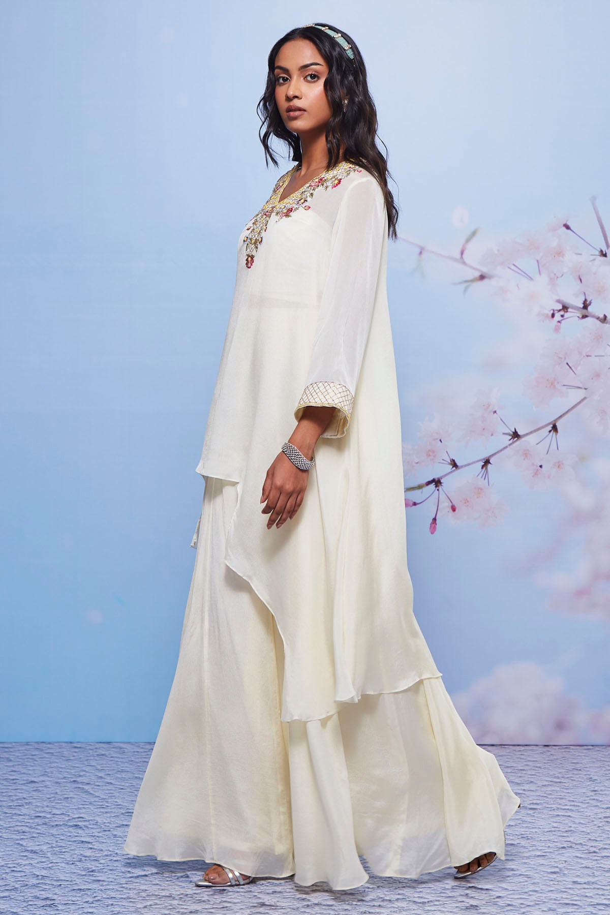 Ivory Asymmetrical Kurta Set