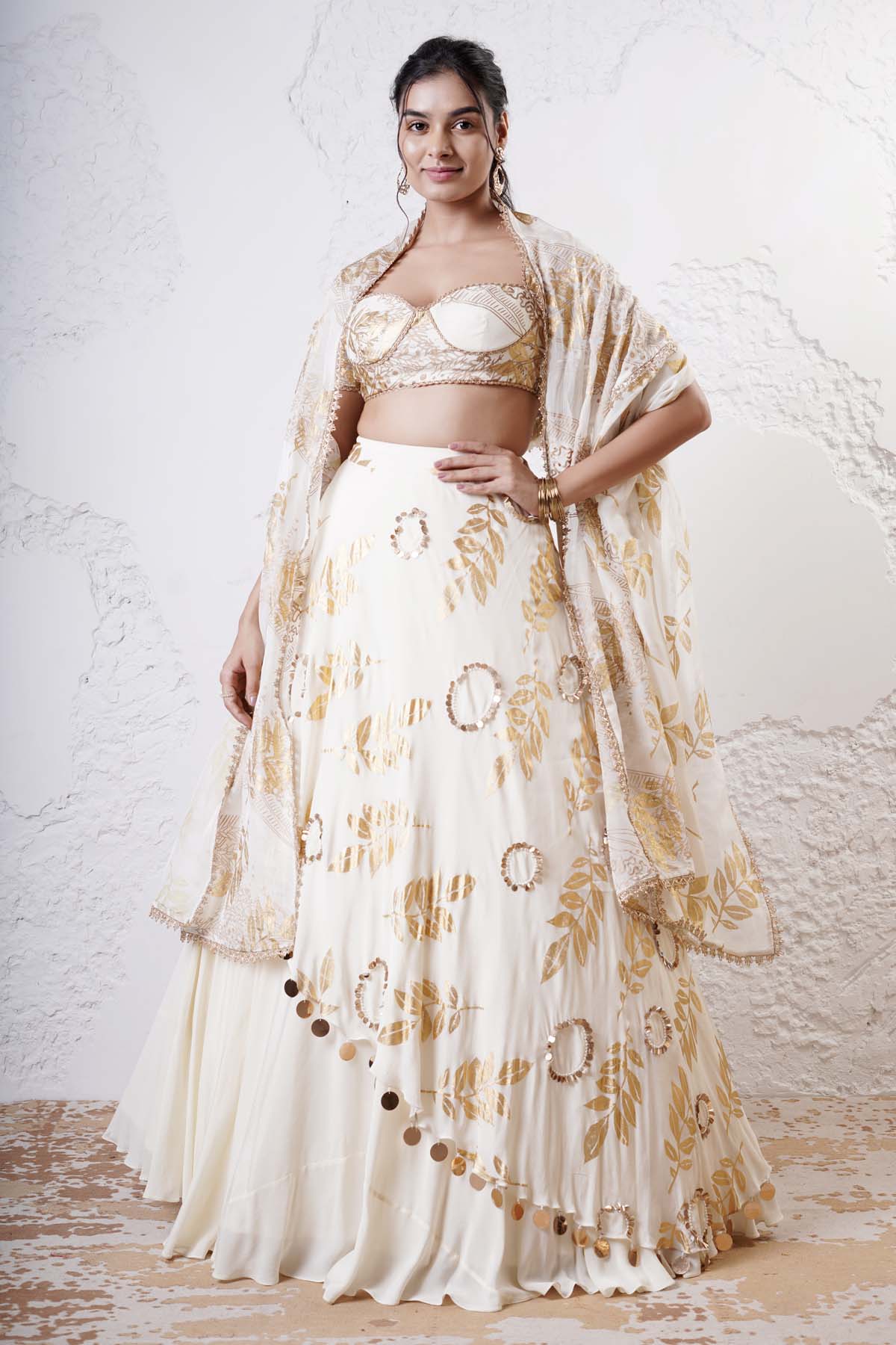 Shwetanga Ivory Asymmetrical Lehenga Set for women online at ScrollnShops