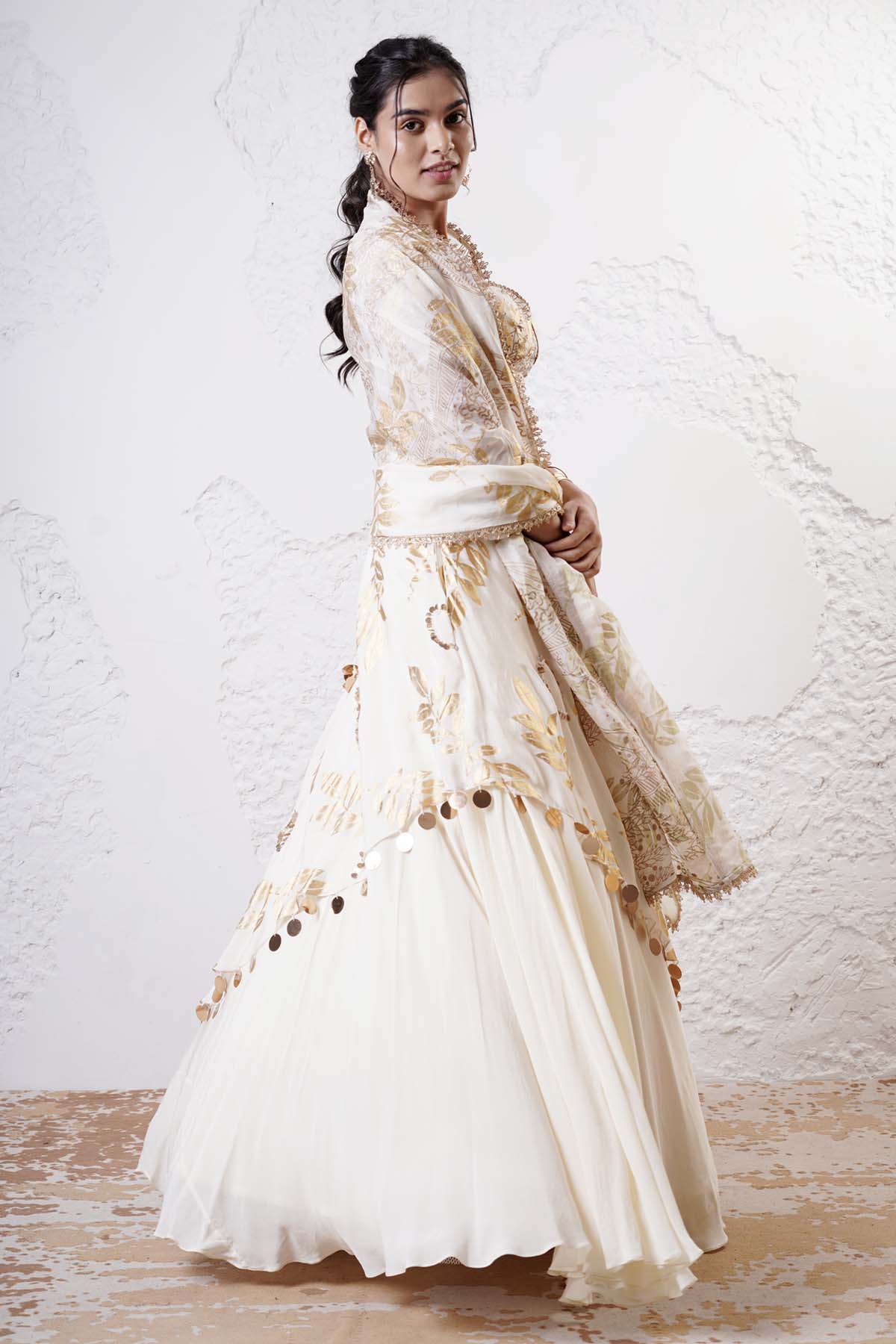Ivory Asymmetrical Lehenga Set