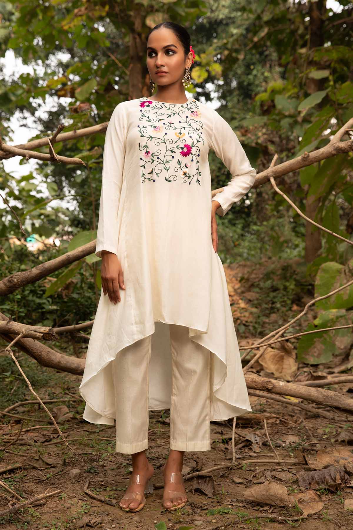 Buy Ivory Asymmetrical Tunic & Pants by Richa Chhabra Malhotra for women online at ScrollnShops