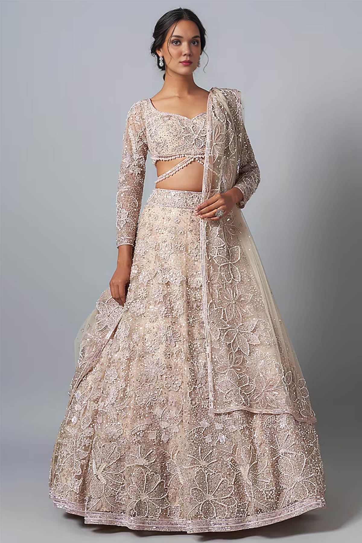 Buy Ivory Badla Work Lehenga Set by Shlok Design for women online at ScrollnShops
