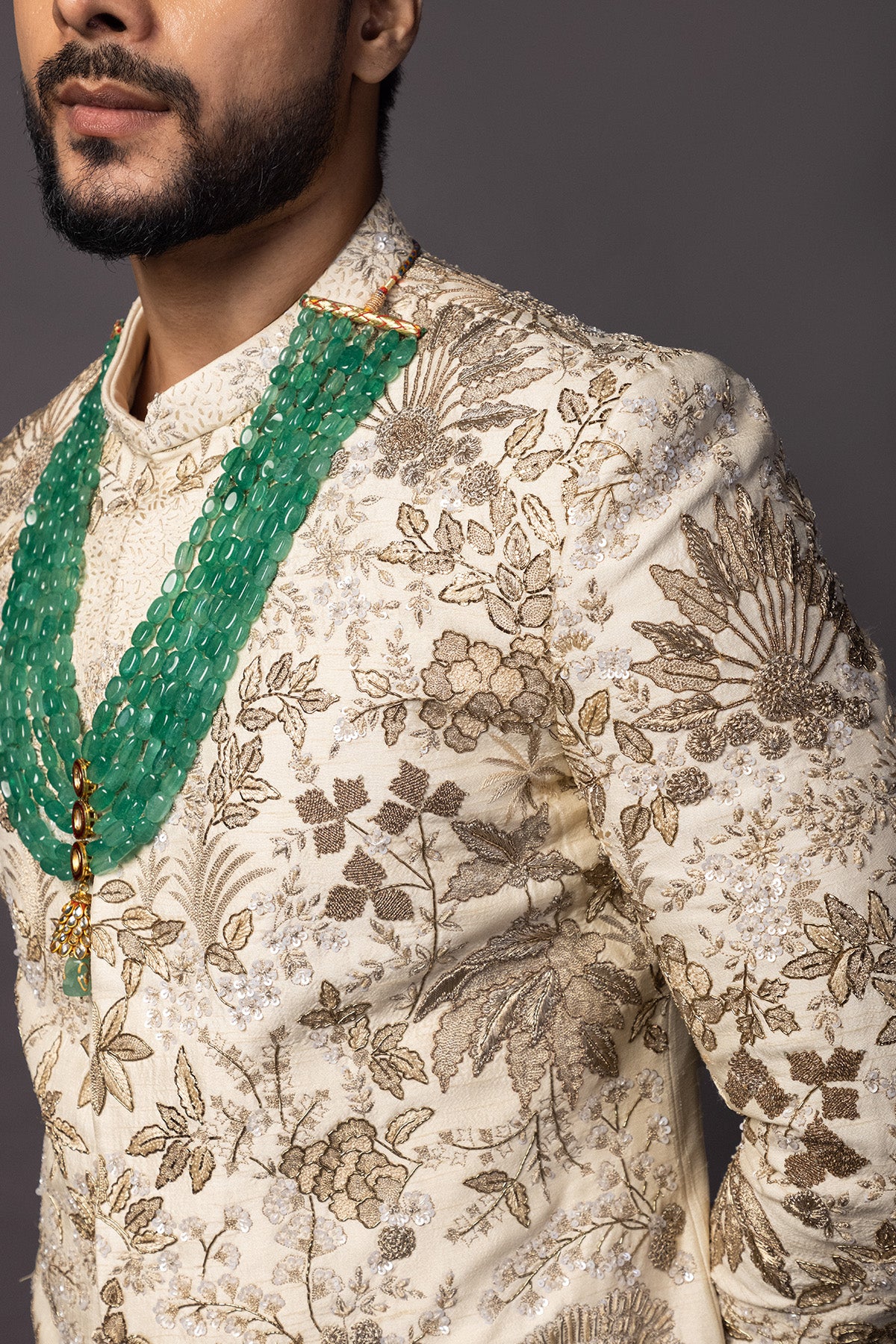 Ivory Bamsilk Zari Sherwani Set
