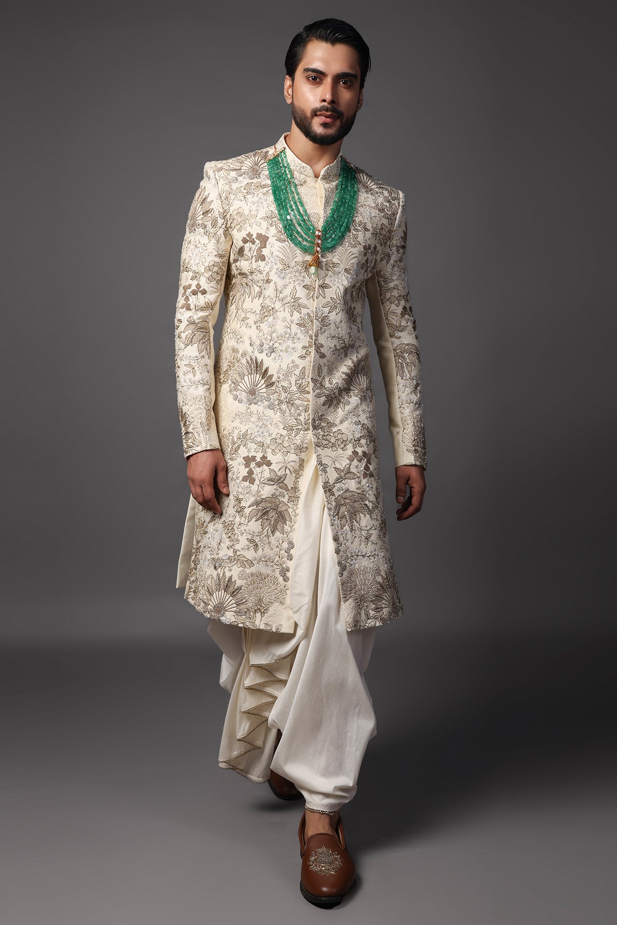 Ivory Bamsilk Zari Sherwani Set