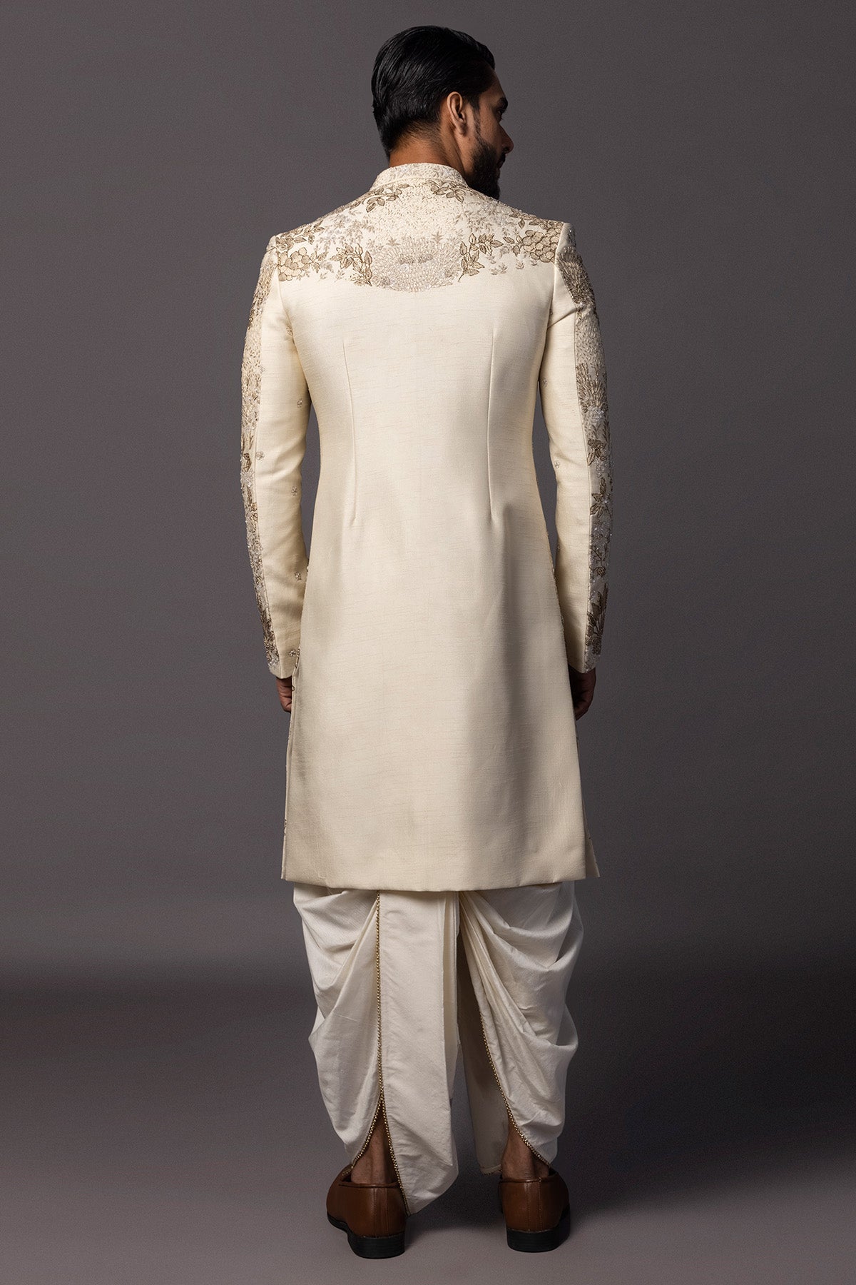 Ivory Bamsilk Zari Sherwani Set