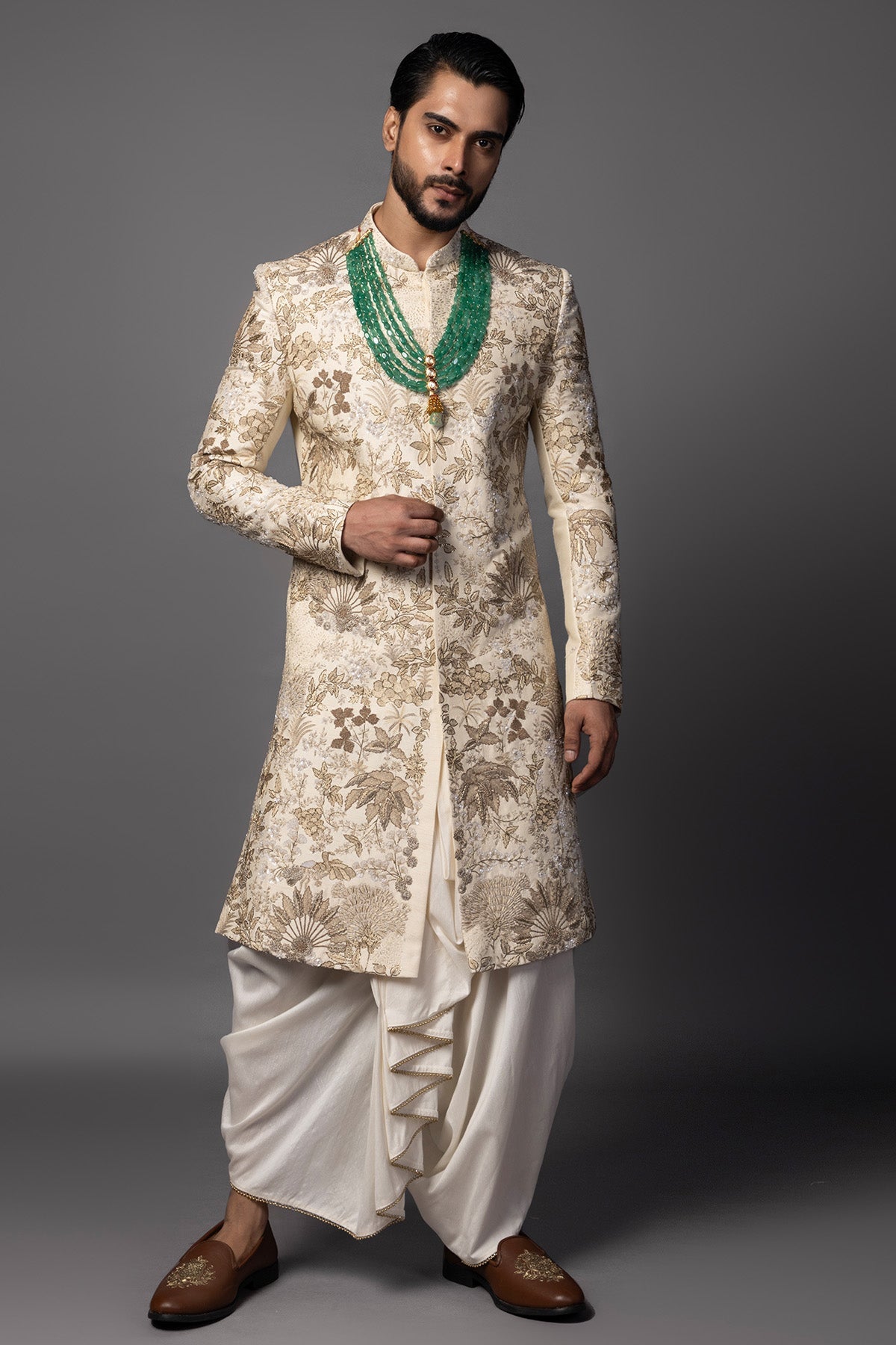 Buy Ivory Bamsilk Zari Sherwani Set for men by Paarsh Atelier online available at scrollnshops