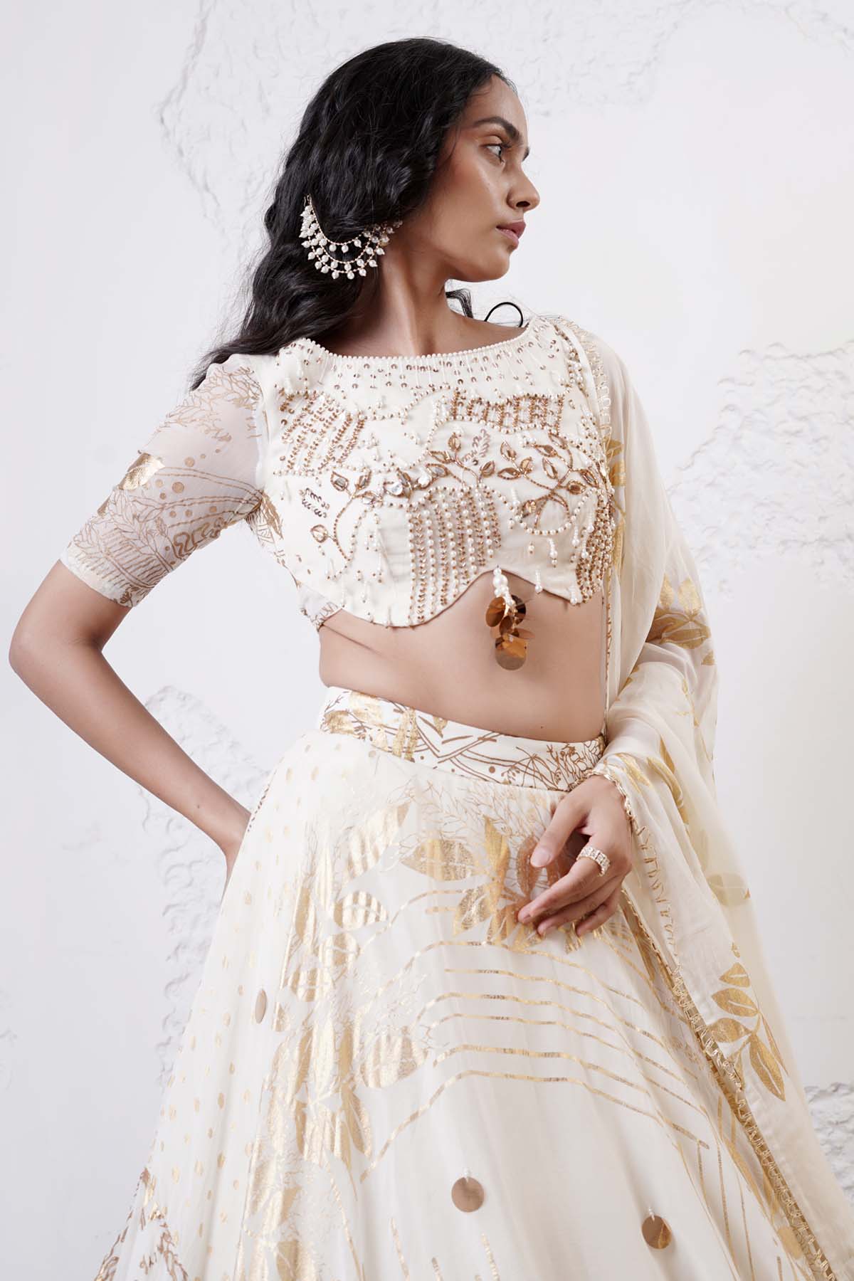 Ivory Bead Work Lehenga Set