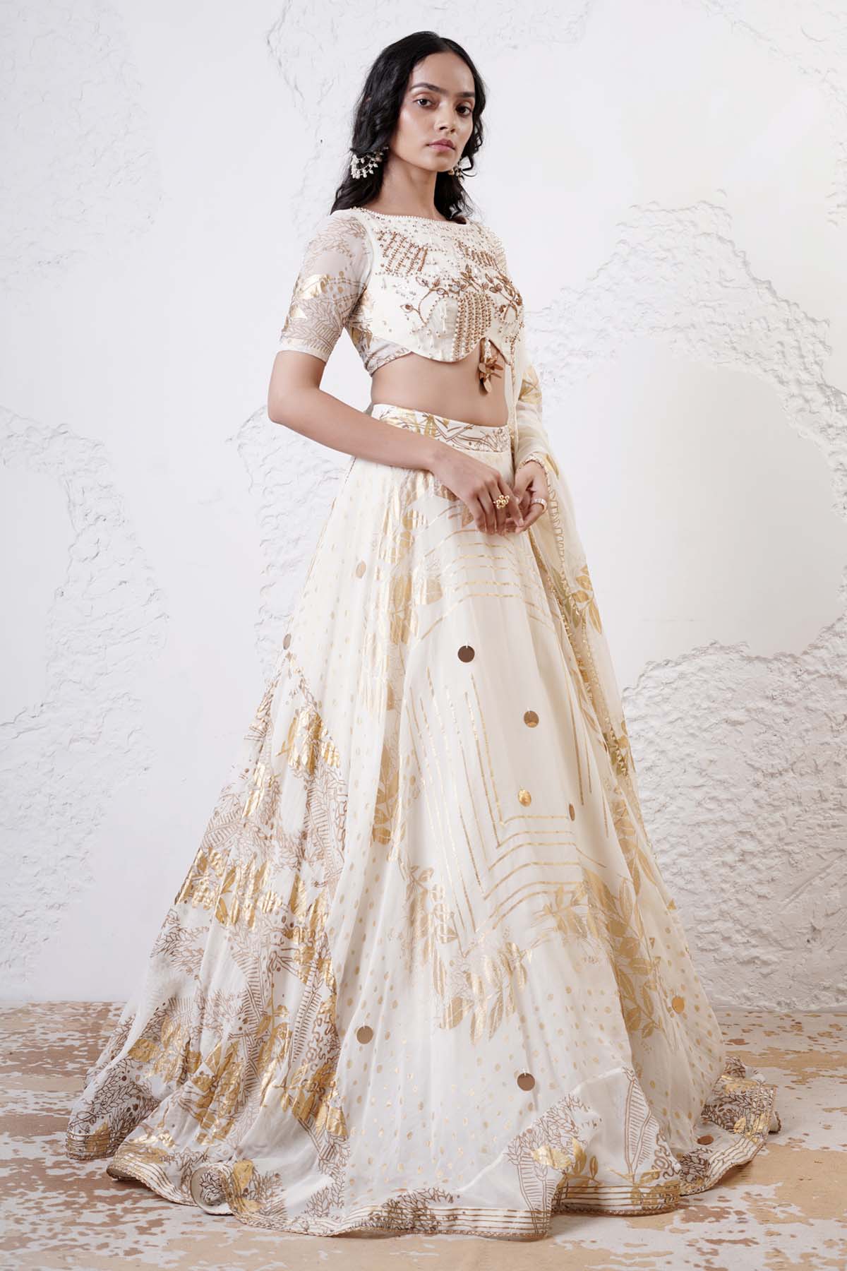 Ivory Bead Work Lehenga Set