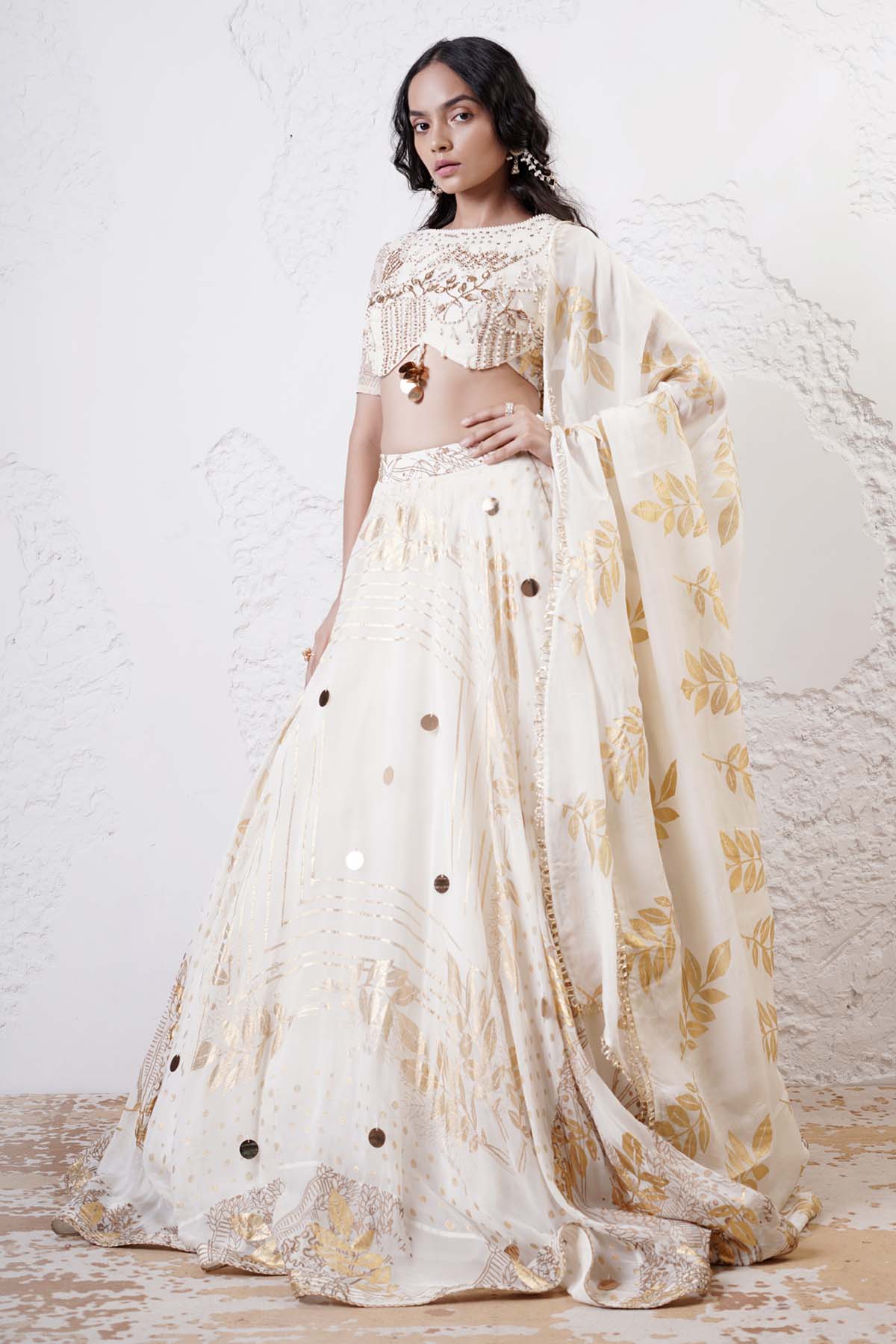 Ivory Bead Work Lehenga Set