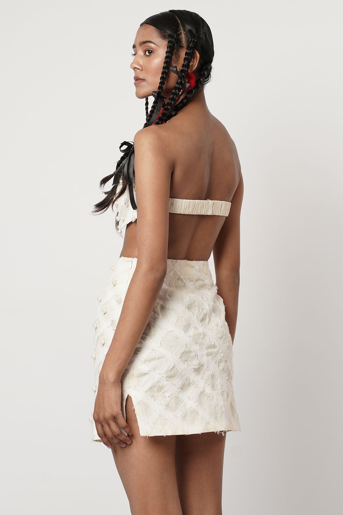 Ivory Beaded Bustier Co-ord Set