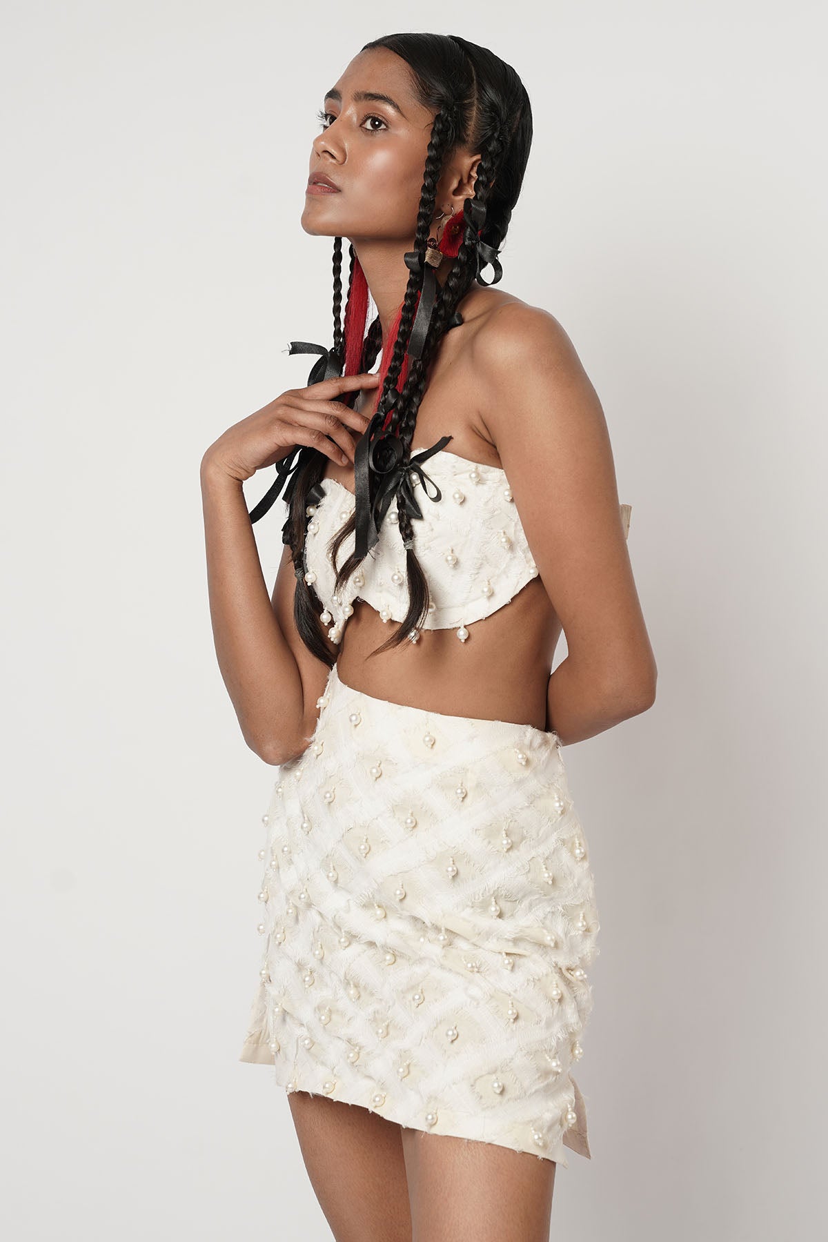 Ivory Beaded Bustier Co-ord Set