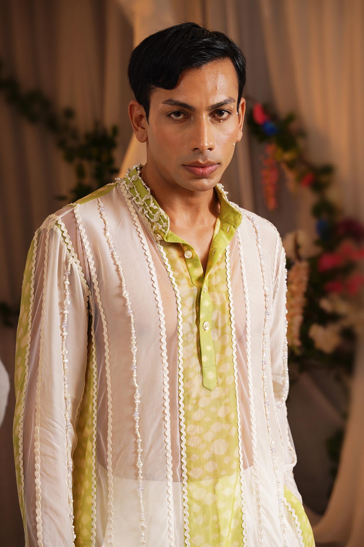 Ivory Beaded Panel Kurta & Pants