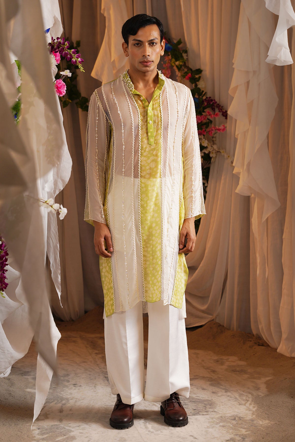 Ivory Beaded Panel Kurta & Pants