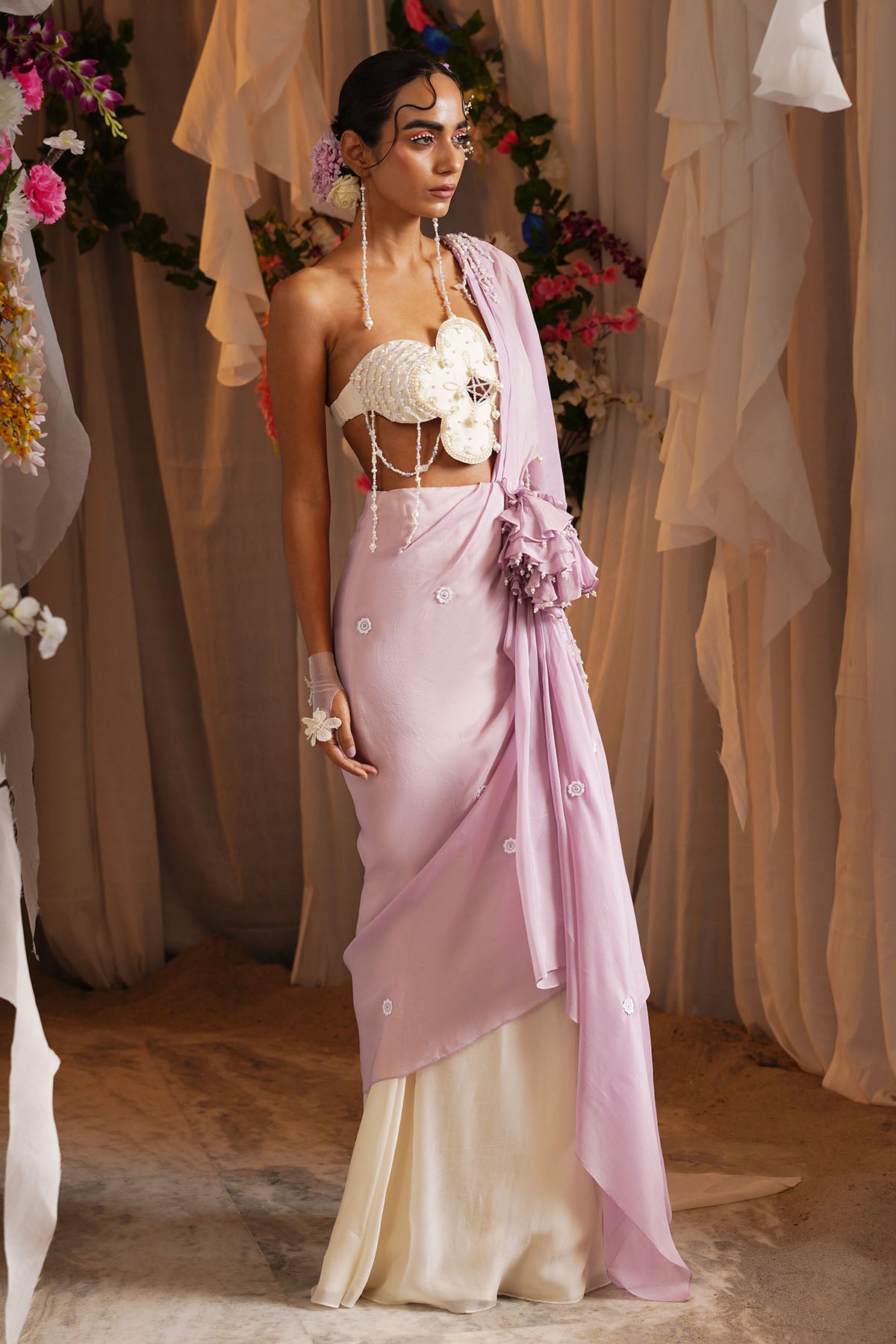 Ivory Beaded Saree & Blouse