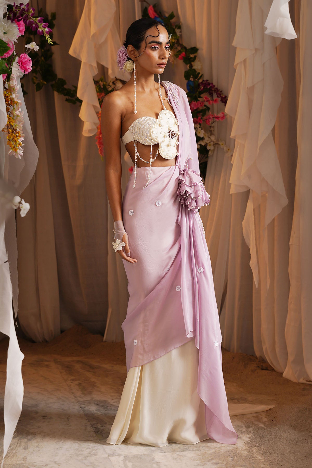 Ivory Beaded Saree & Blouse